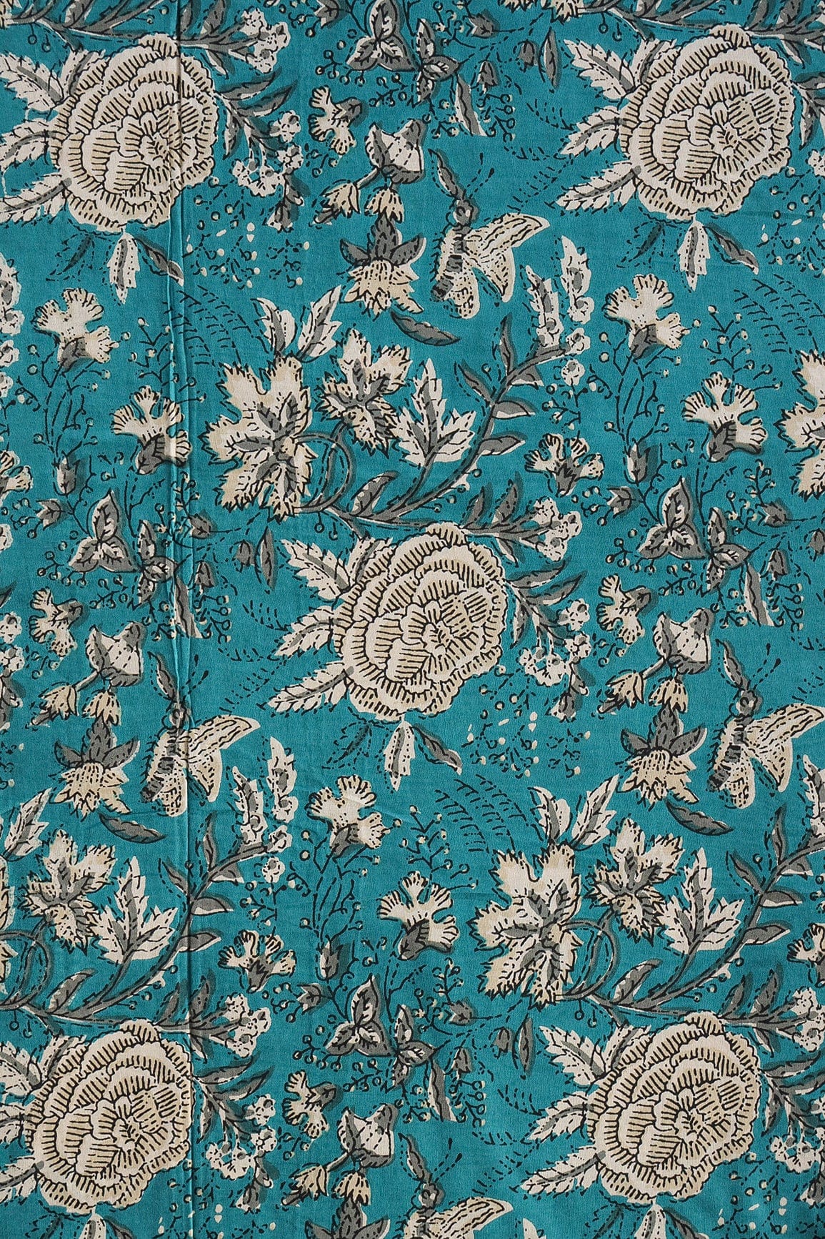 doeraa Prints Rama Blue And Beige Floral Print On Pure Cotton Fabric