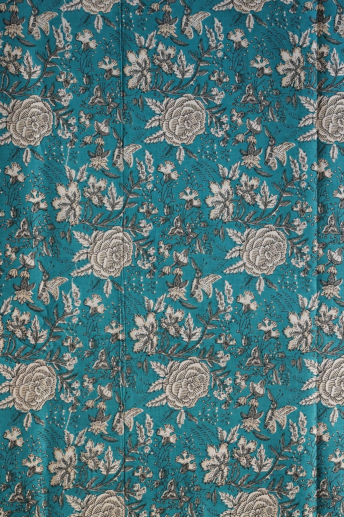 doeraa Prints Rama Blue And Beige Floral Print On Pure Cotton Fabric