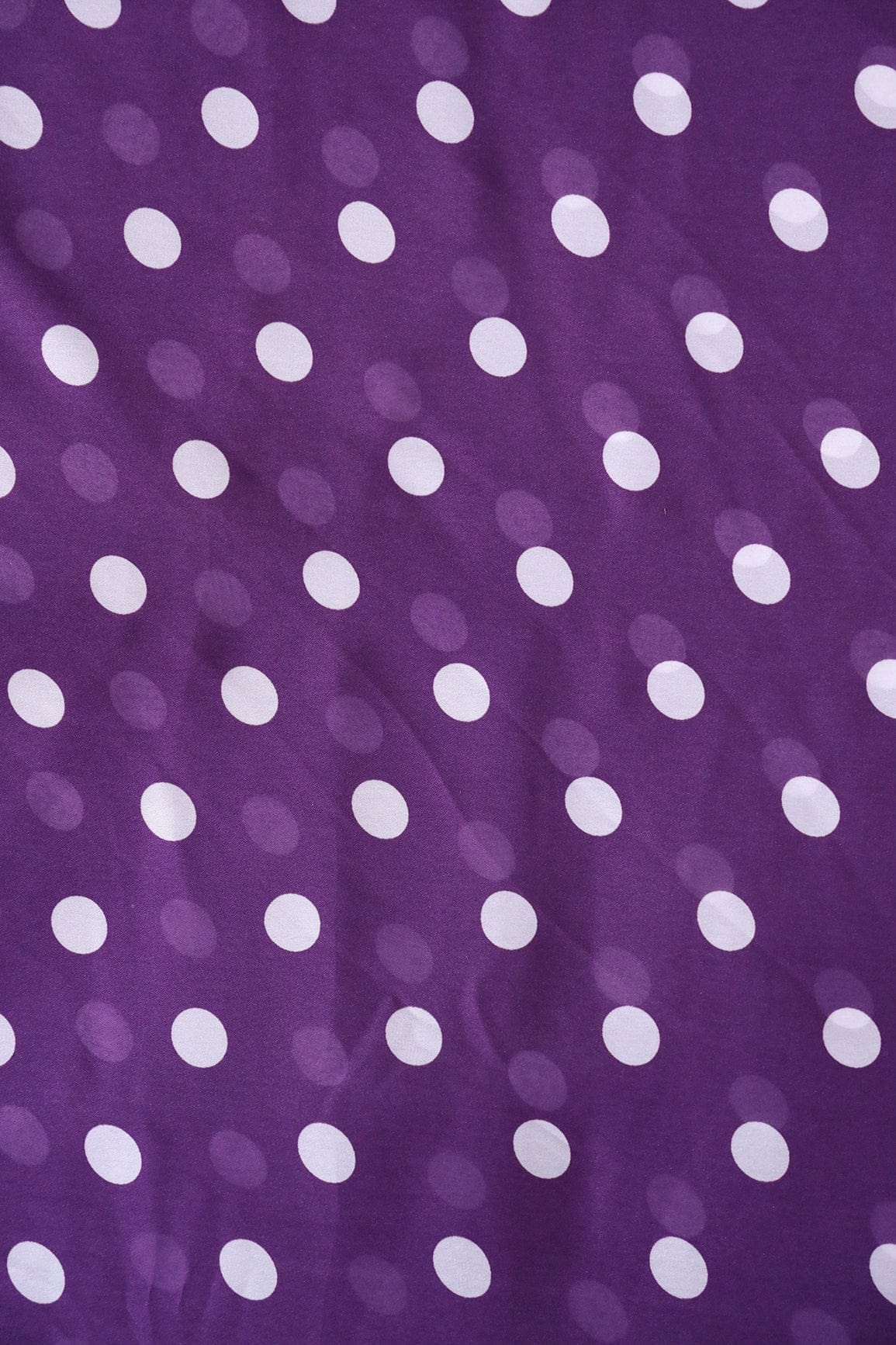 Purple And White Polka Dots Pattern Digital Print On Georgette Satin Fabric - doeraa