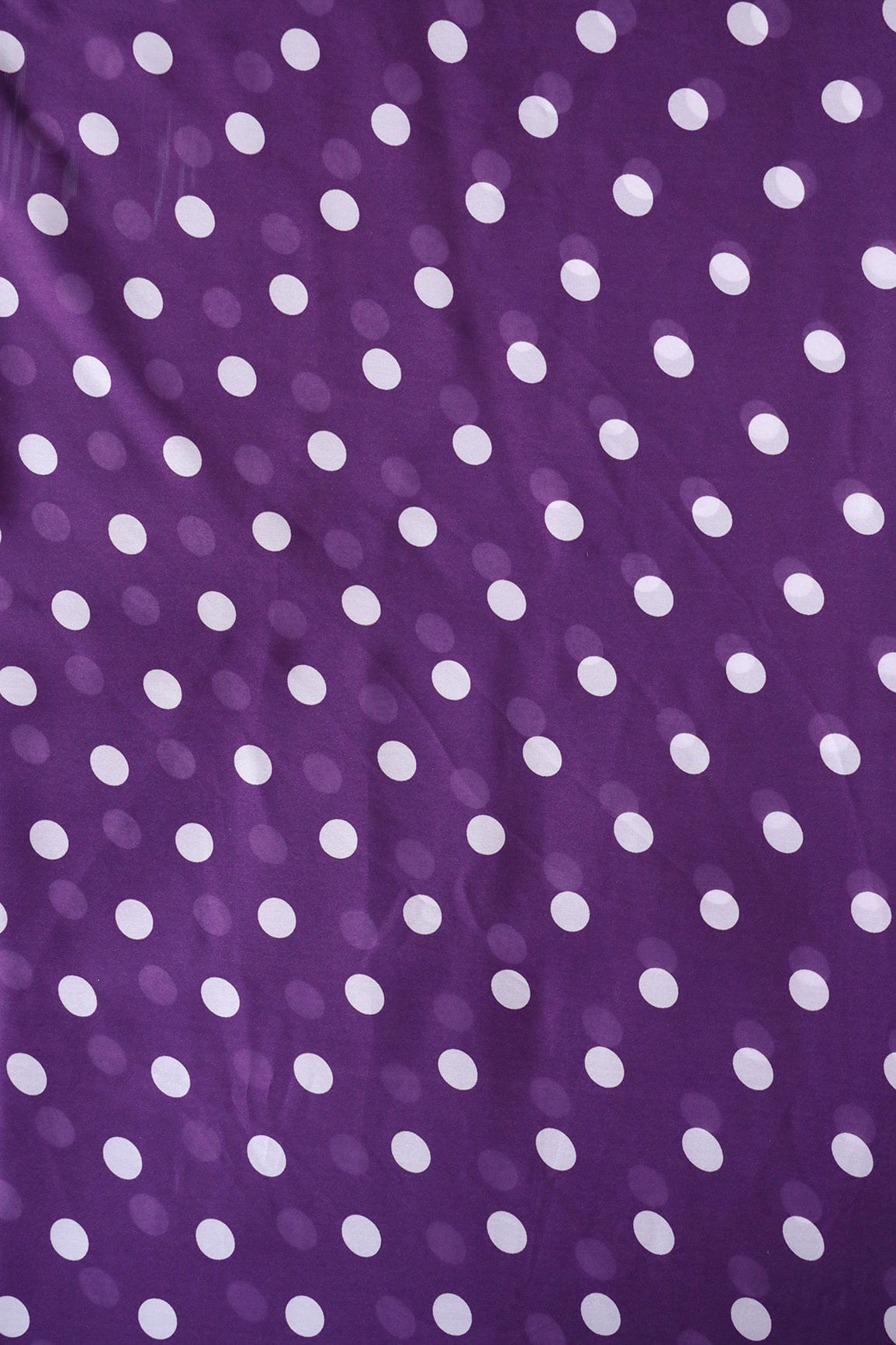 Purple And White Polka Dots Pattern Digital Print On Georgette Satin Fabric - doeraa