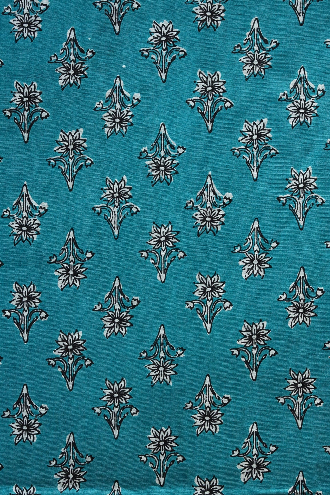 Rama Blue And White Floral Print On Pure Cotton Fabric - doeraa