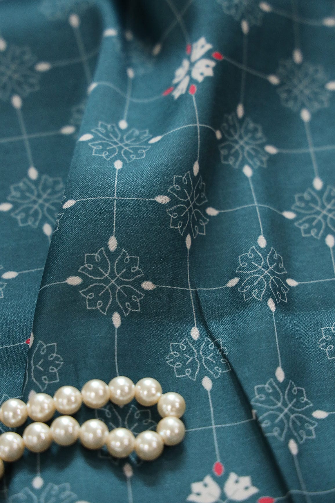 Rama Floral Geometric Digital Print on Tussar Satin Fabric - doeraa