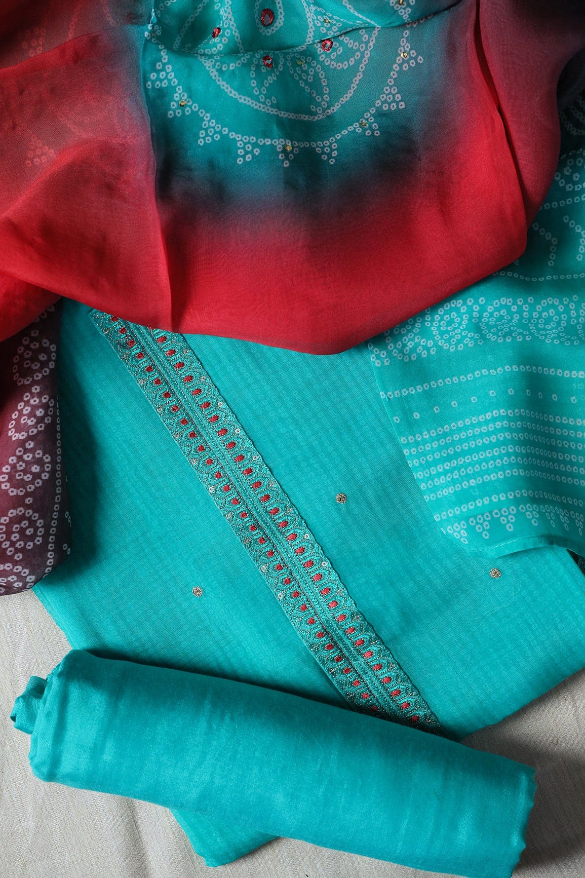 Rama Semi Stitched Pure Organza Suit Set (3 piece) - doeraa