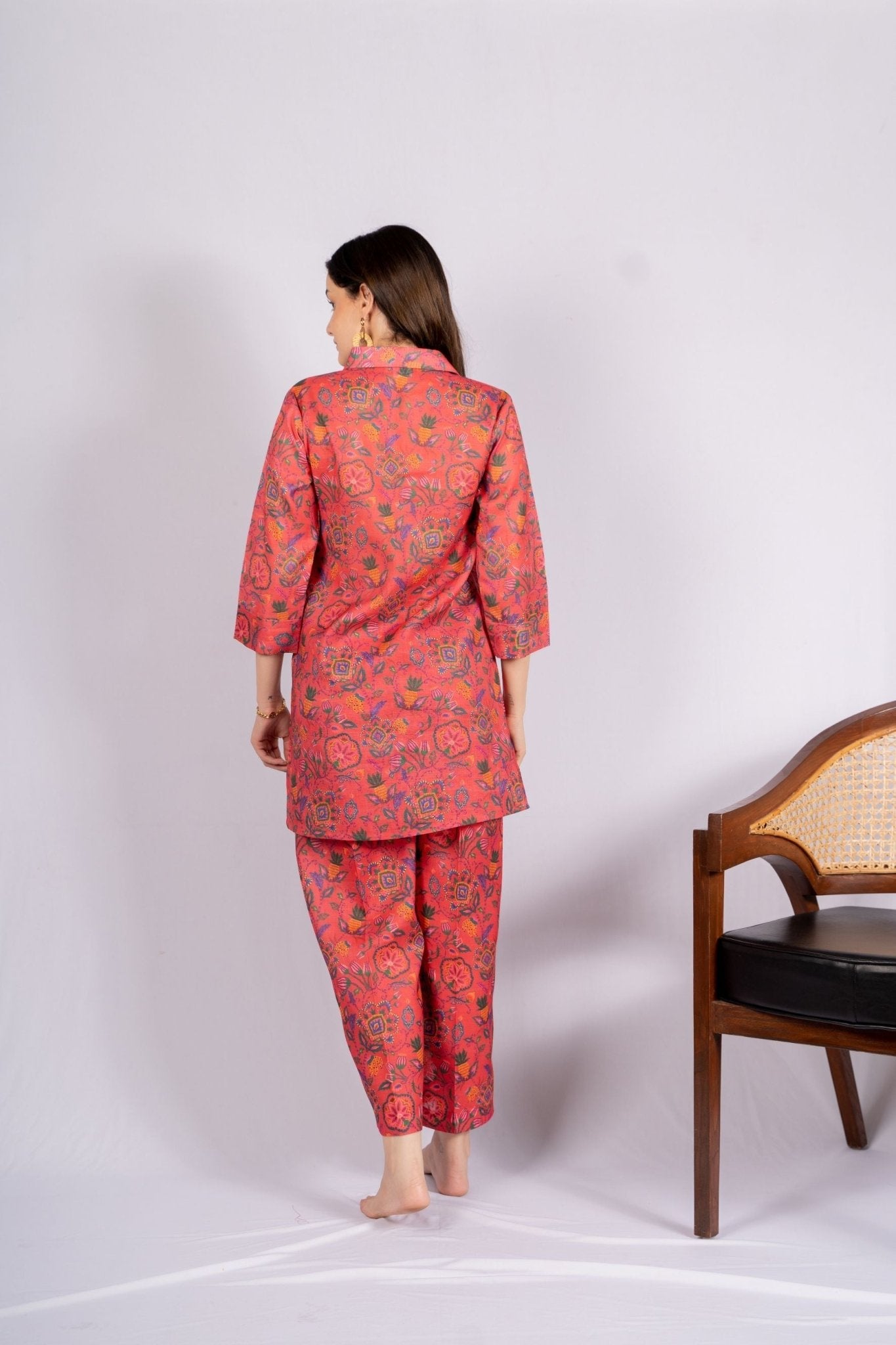 Raya Floral Linen Indian Co - ord Set - doeraa