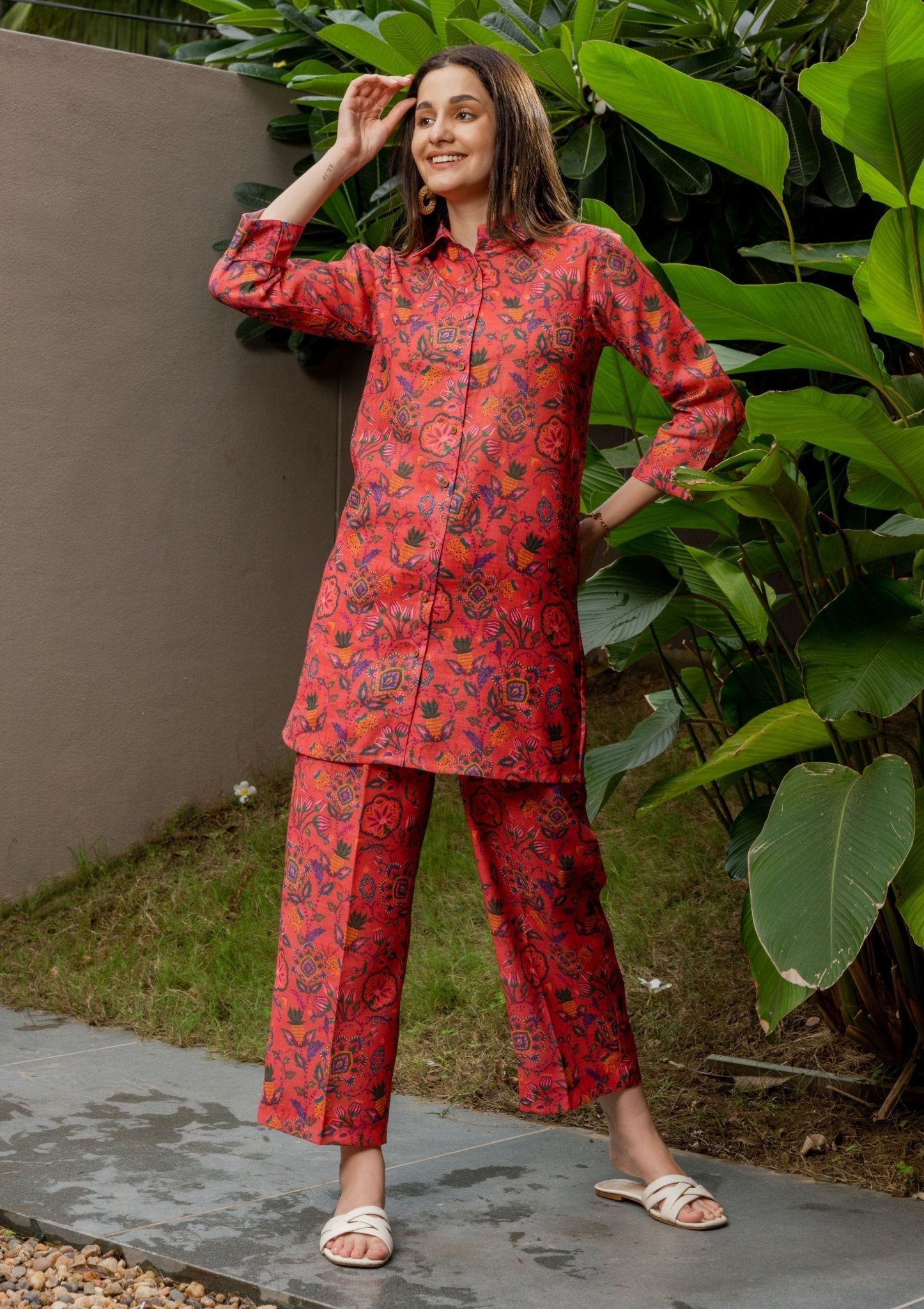 Raya Floral Linen Indian Co - ord Set - doeraa