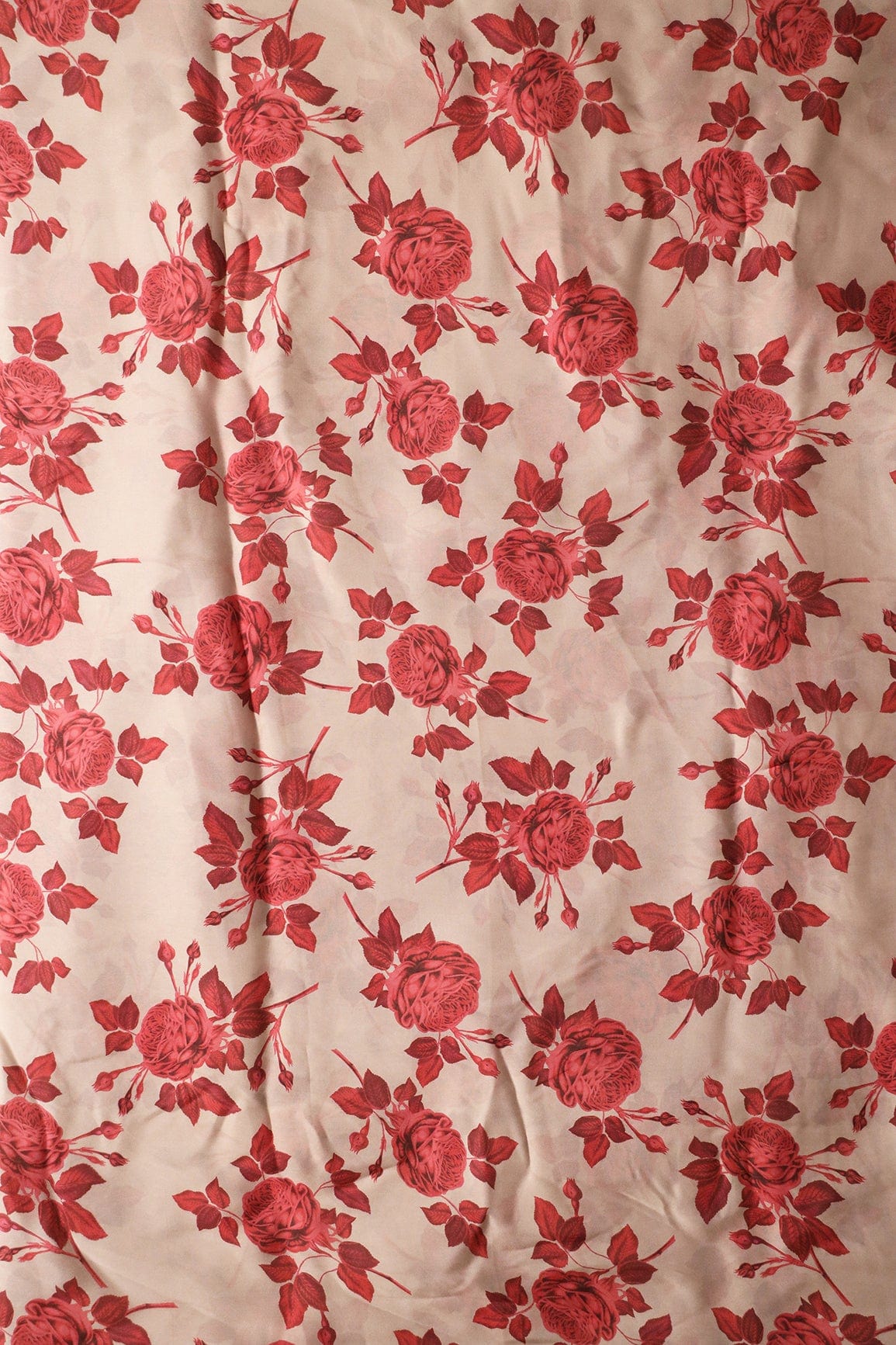 Red And Light Beige Beautiful Floral Pattern Digital Print On Georgette Satin Fabric - doeraa