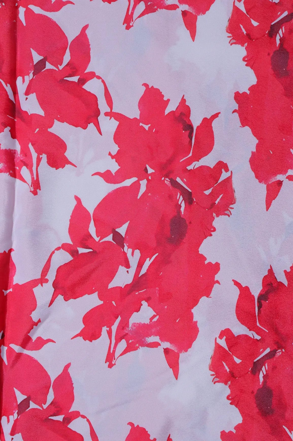 Red And White Floral Pattern Digital Print On French Crepe Fabric - doeraa