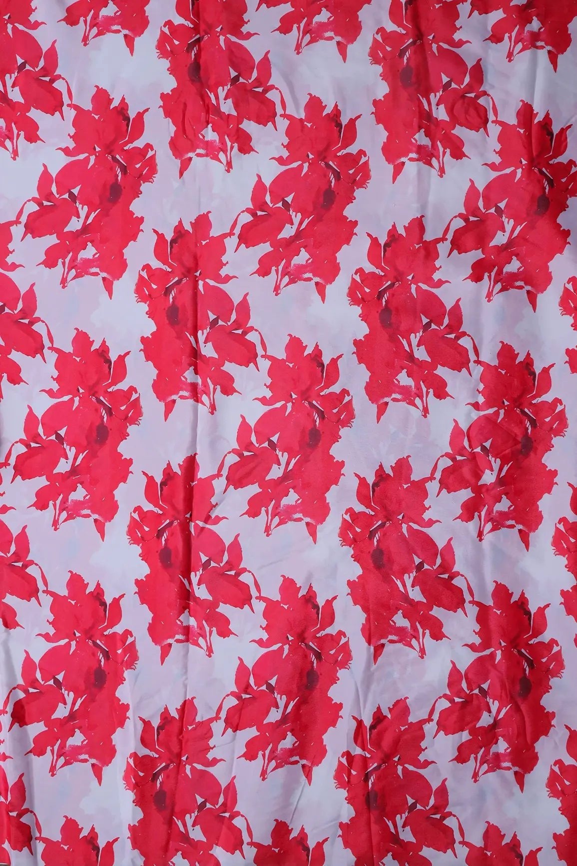 Red And White Floral Pattern Digital Print On French Crepe Fabric - doeraa