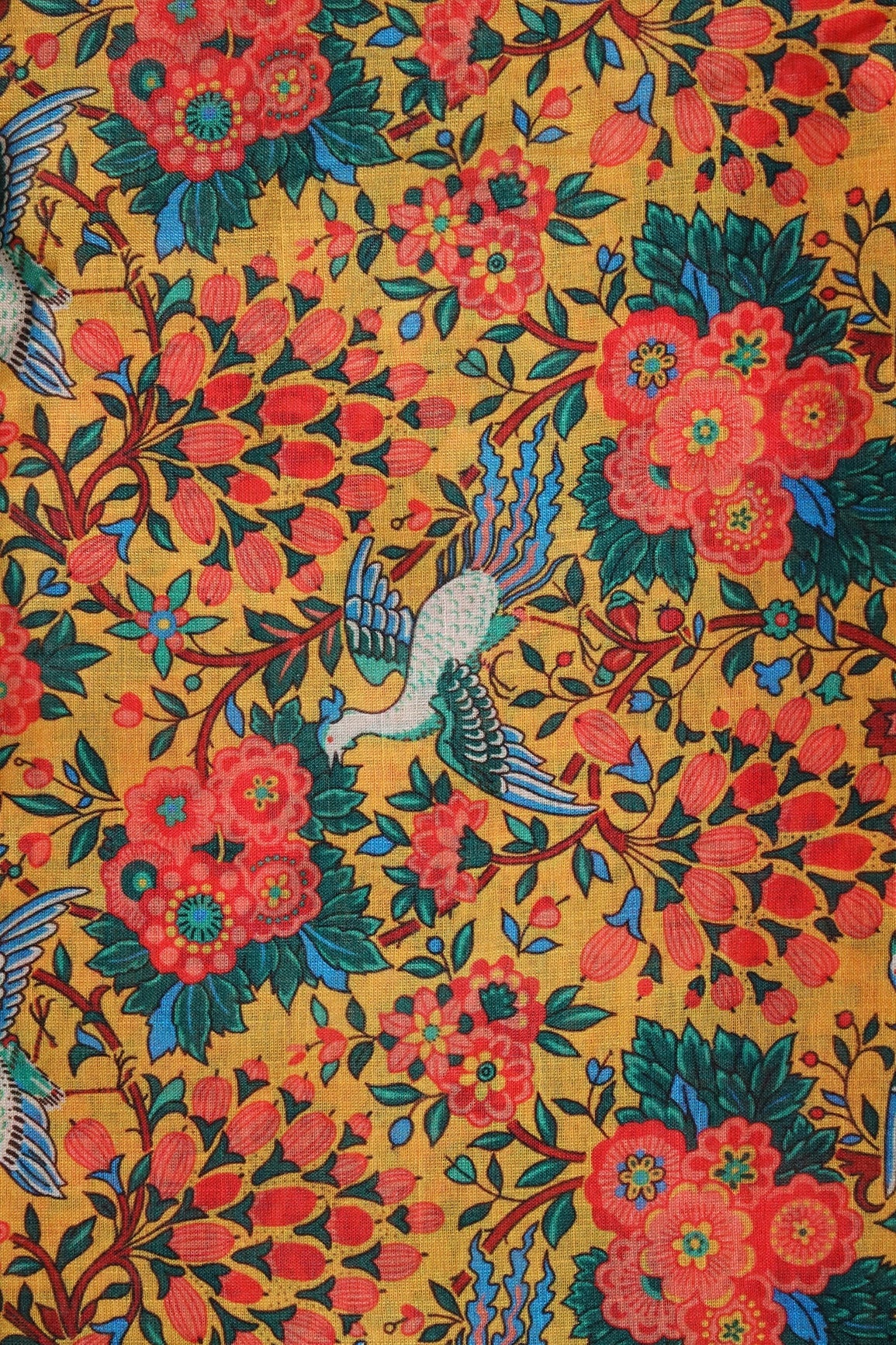 Red And Yellow Floral Digital Print On Poly Linen Fabric - doeraa