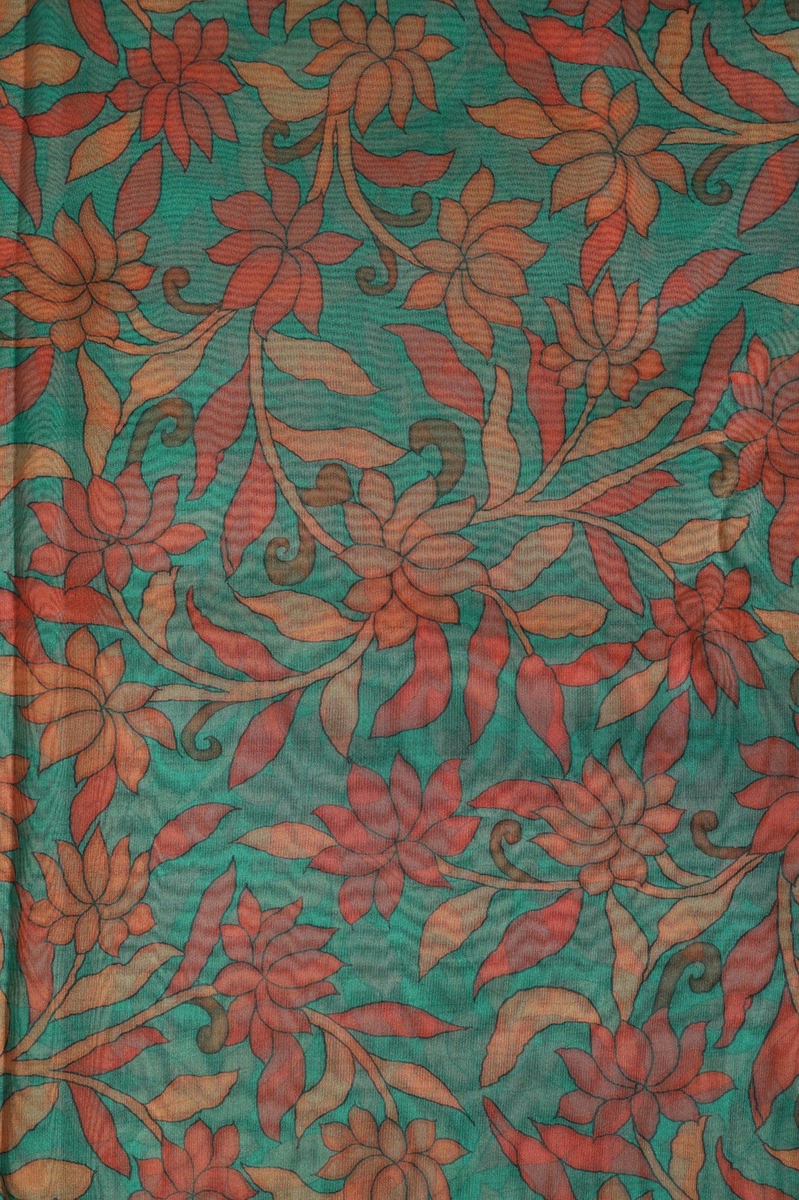 Red Floral Digital Print On Rama Organza Fabric - doeraa