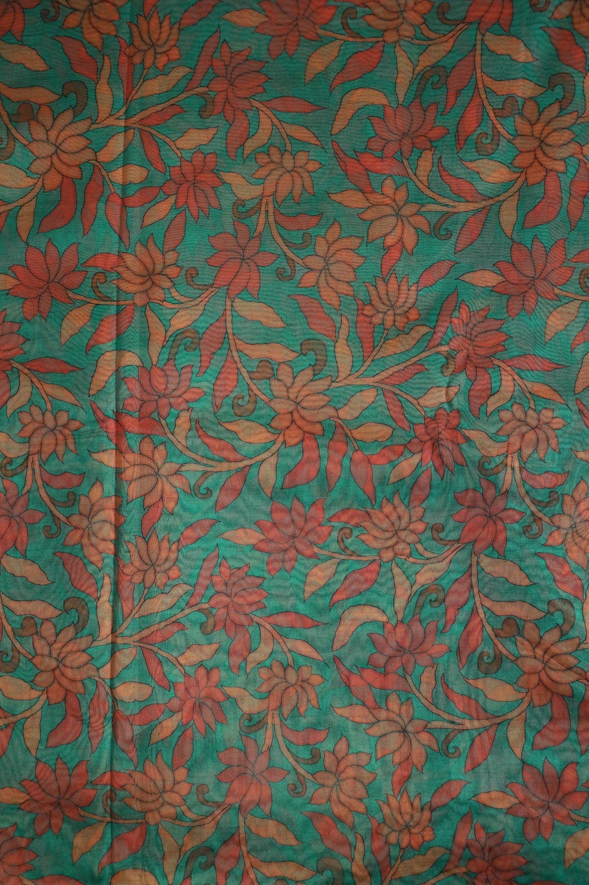 Red Floral Digital Print On Rama Organza Fabric - doeraa