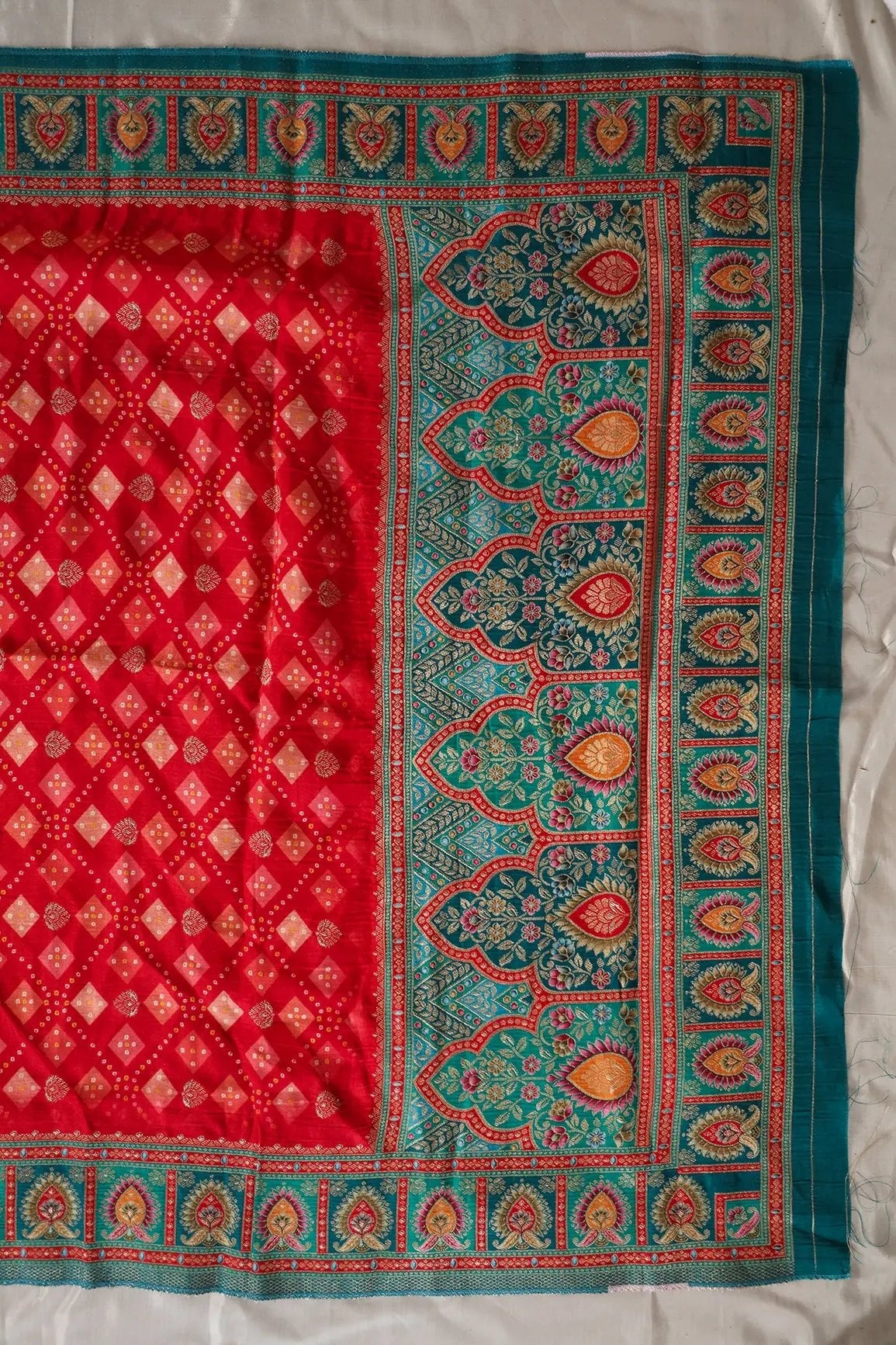 Red Pure Viscose Dola Silk Jacquard Print Dupatta - doeraa