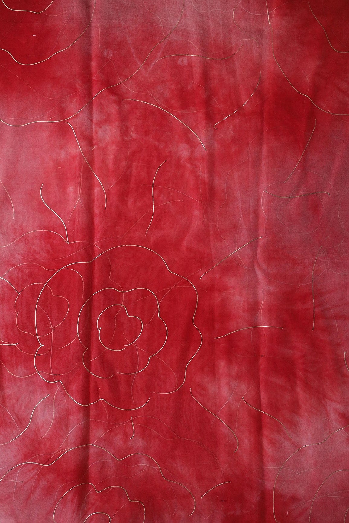 Red Tie & Dye Shibori Foil Print On Organza Fabric - doeraa