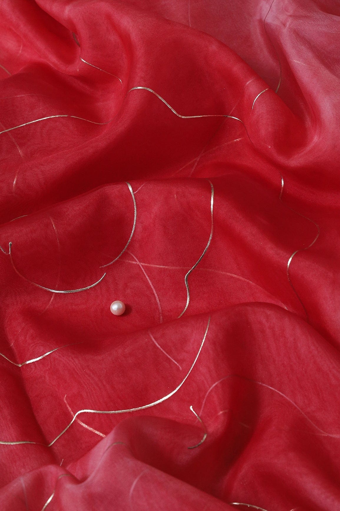 Red Tie & Dye Shibori Foil Print On Organza Fabric - doeraa