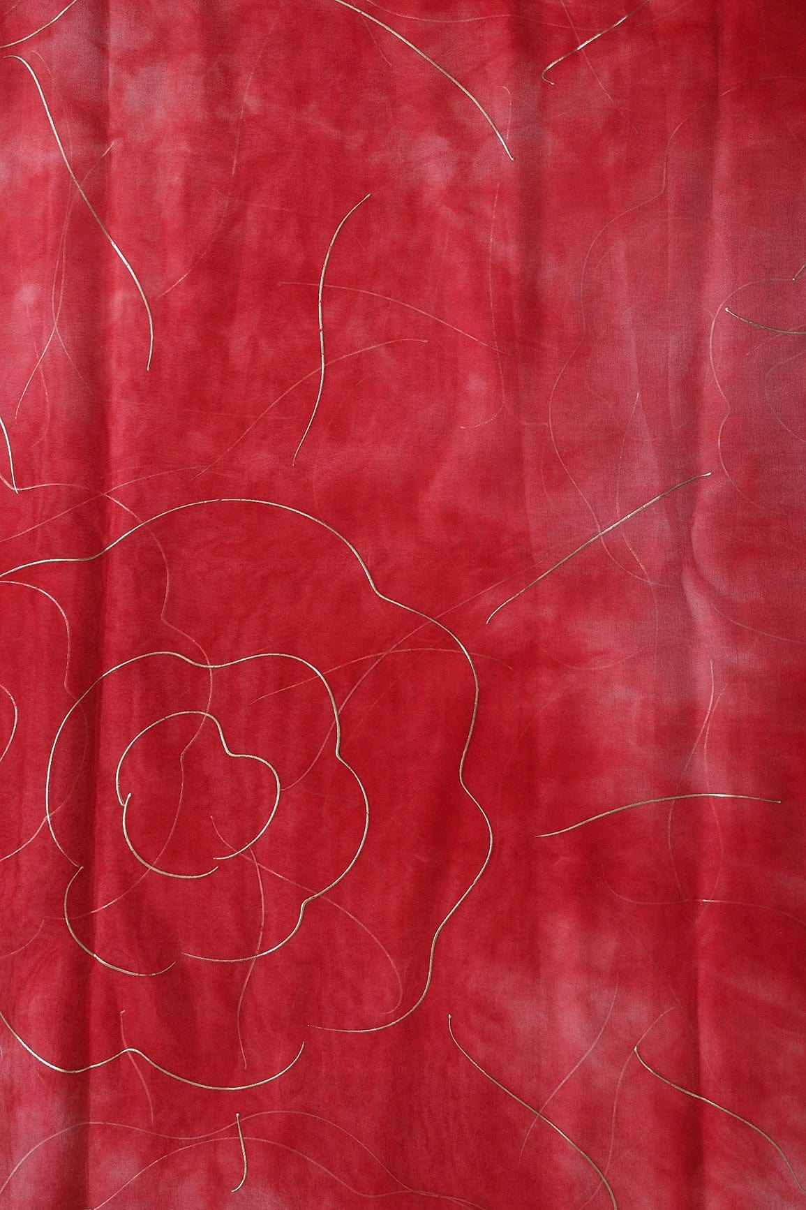 Red Tie & Dye Shibori Foil Print On Organza Fabric - doeraa