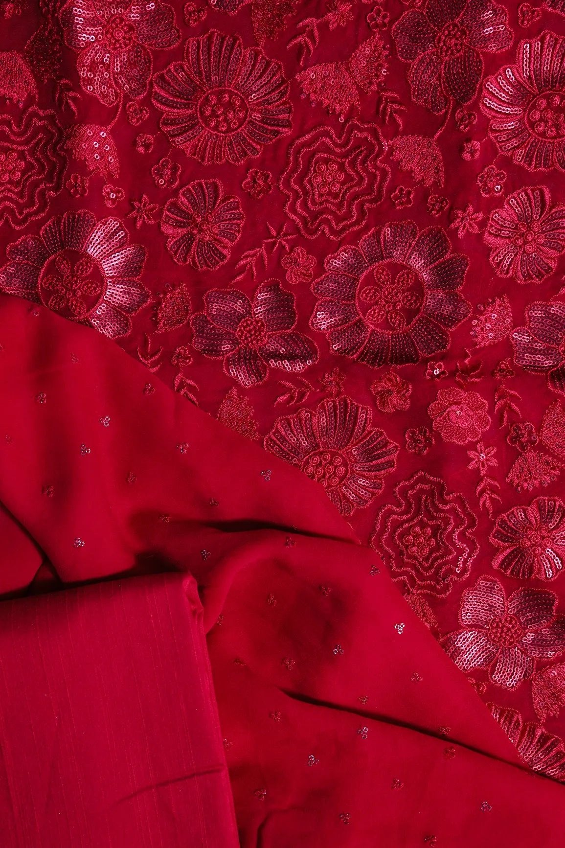 Red Unstitched Suit (3 Piece) - doeraa