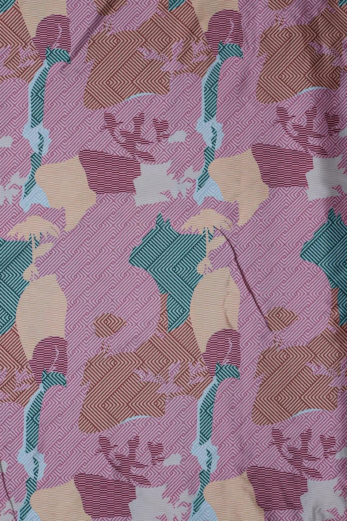 Rose Pink And Brown Geometric Pattern Digital Print On French Crepe Fabric - doeraa