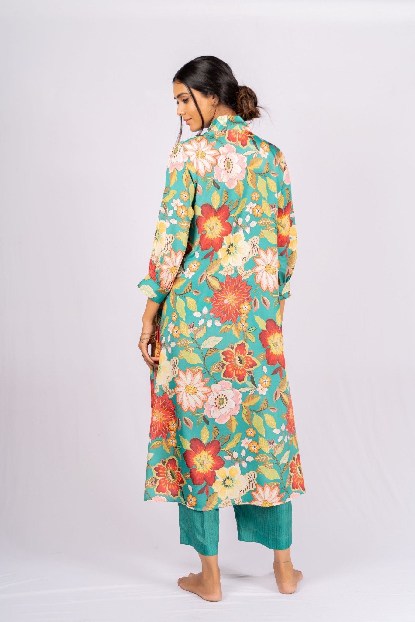 Sage Floral Green Crepe Indian Co - ord Set - doeraa