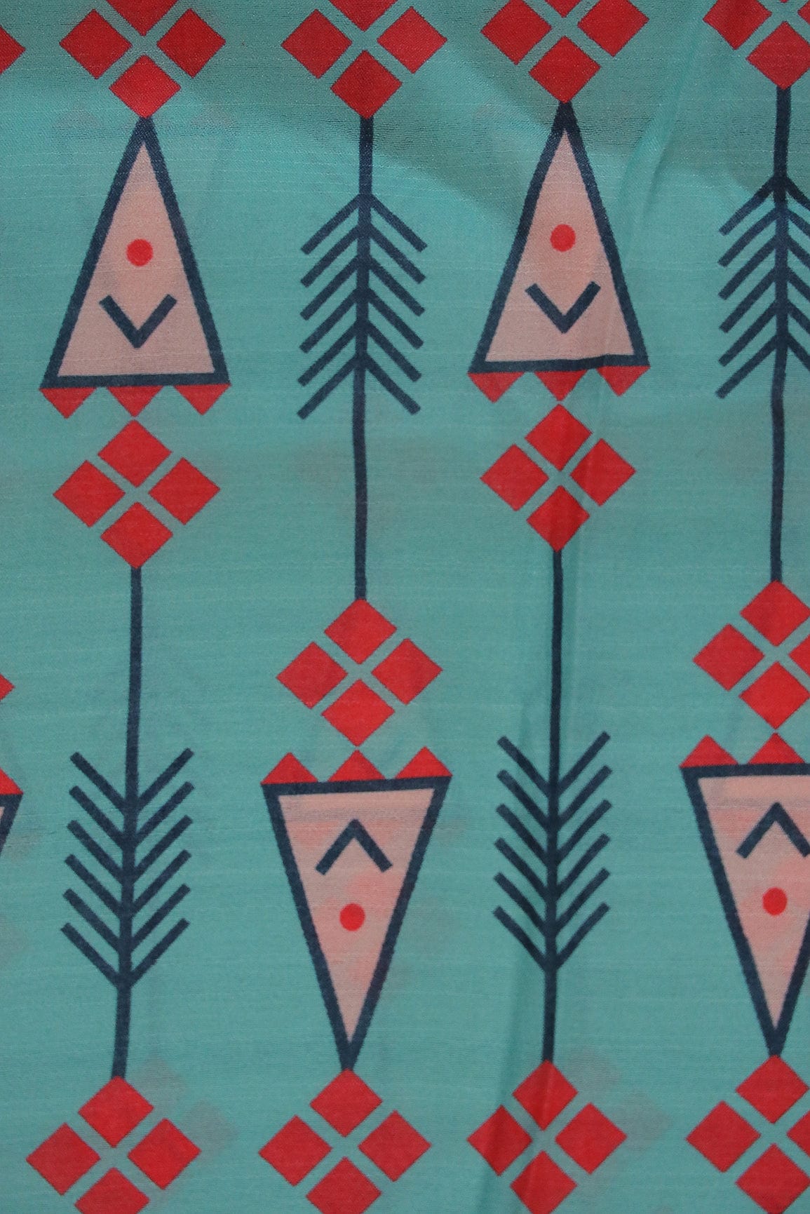 Sea Blue Geometric Digital Print on Tussar Satin Fabric - doeraa