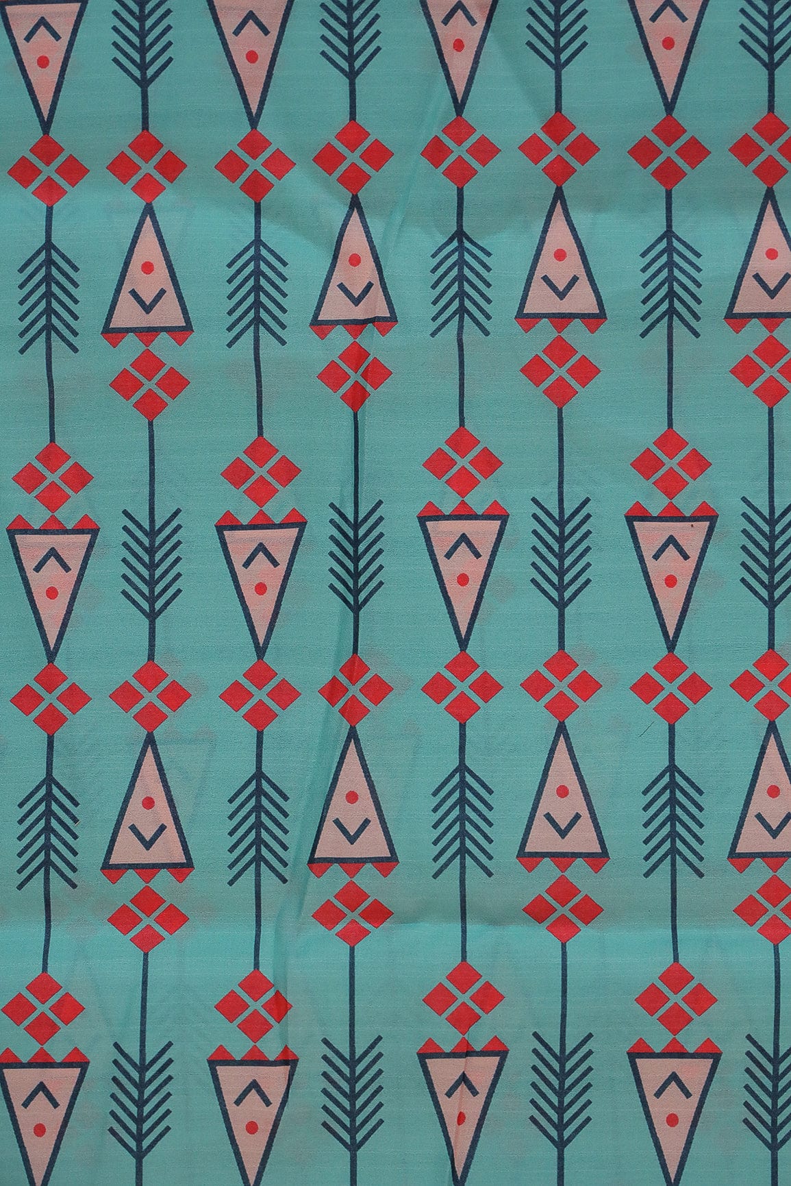 Sea Blue Geometric Digital Print on Tussar Satin Fabric - doeraa