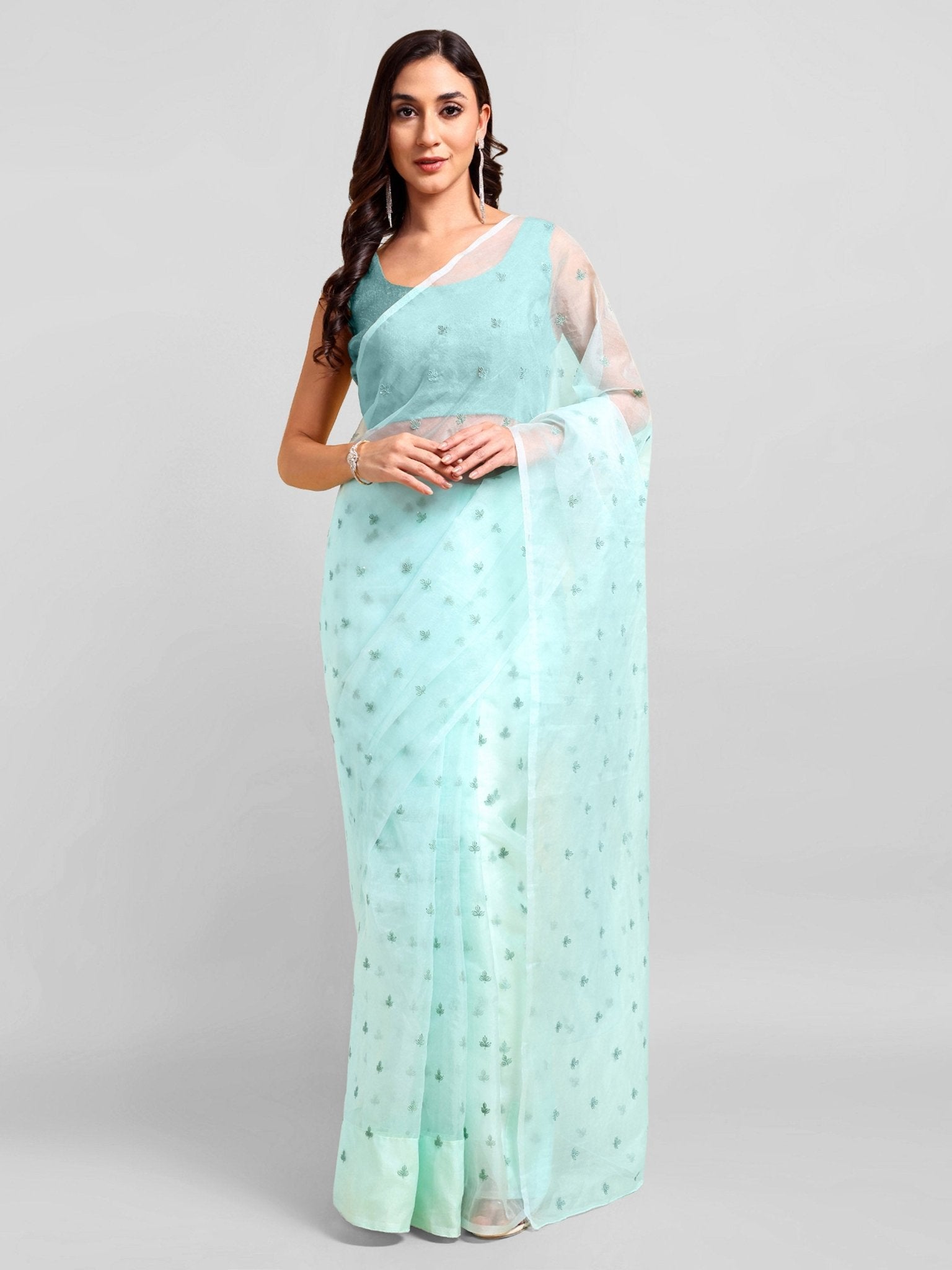 Sea Green Saree Set (2 Piece) - doeraa