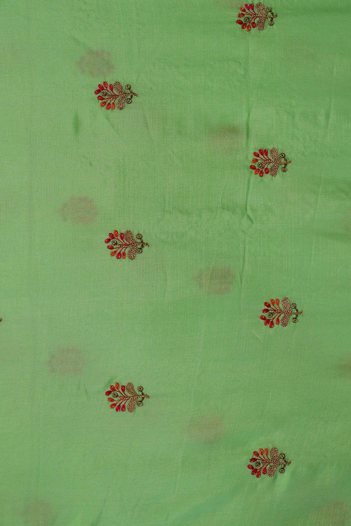 Sequins and Zari Work with Floral Embroidery On Pista Uppada Silk Fabric - doeraa