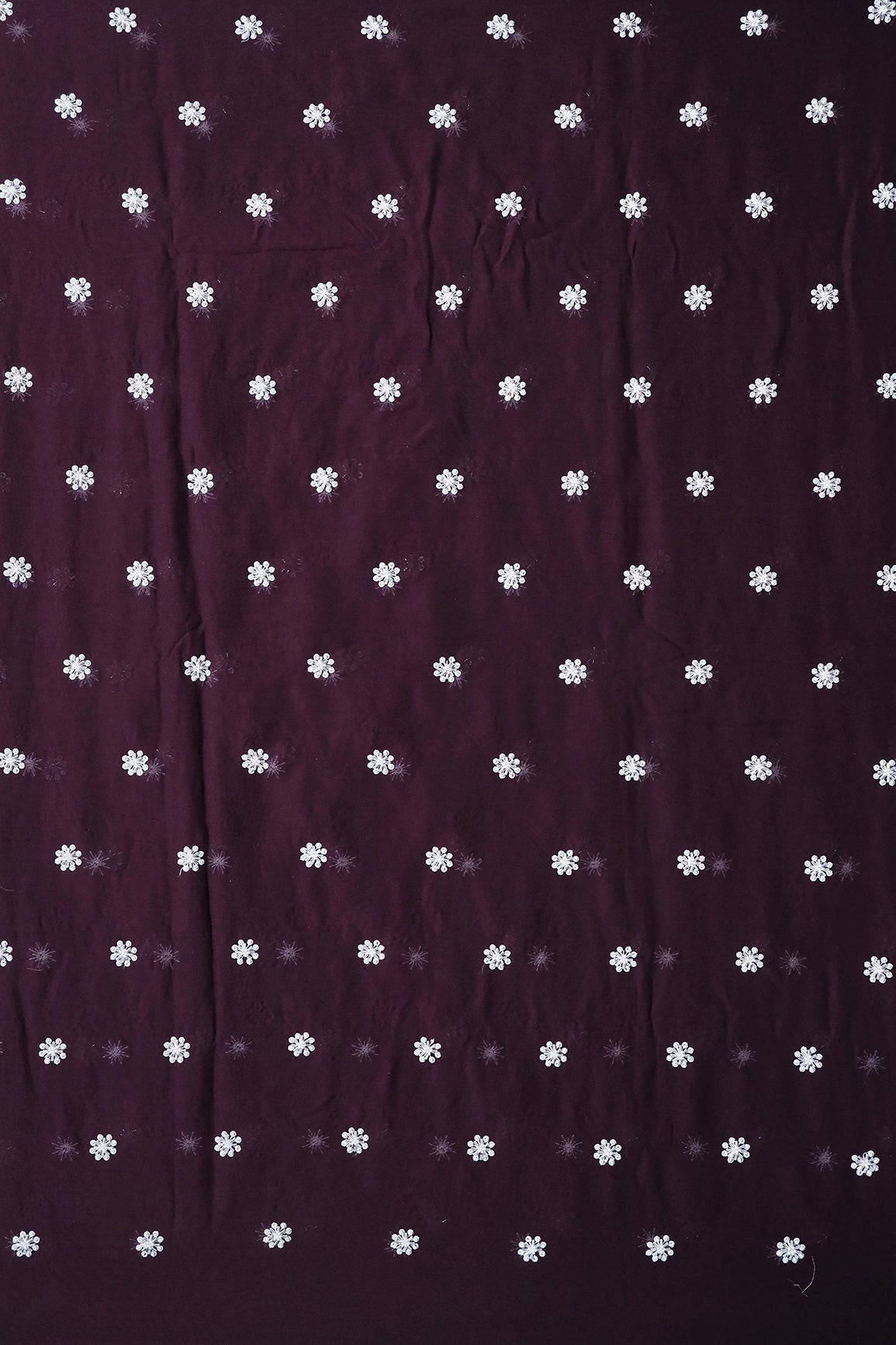 Silver Beads With Sequins Small Floral Handwork Embroidery On Wine Viscose Georgette Fabric - doeraa