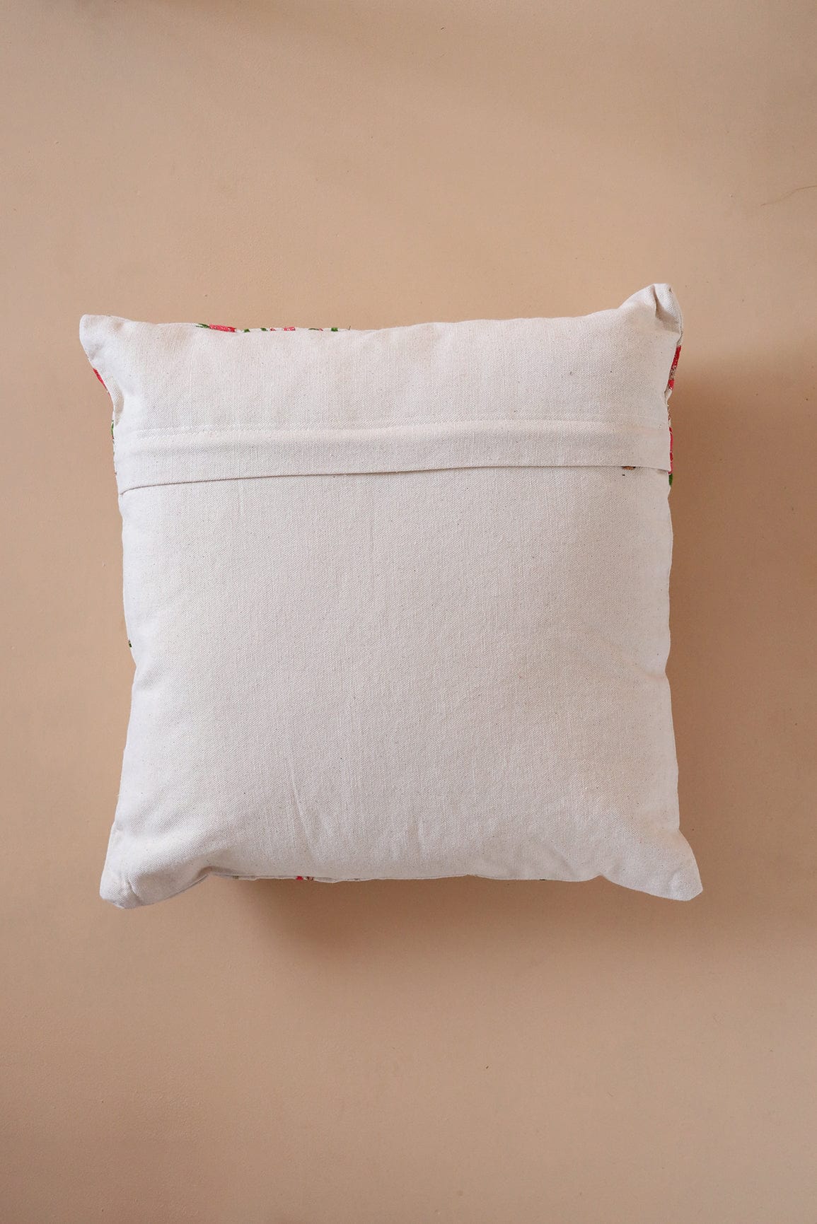 Silver checks & Floral Pattern Embroidery on off white cotton Cushion Cover (16*16 inches) - doeraa