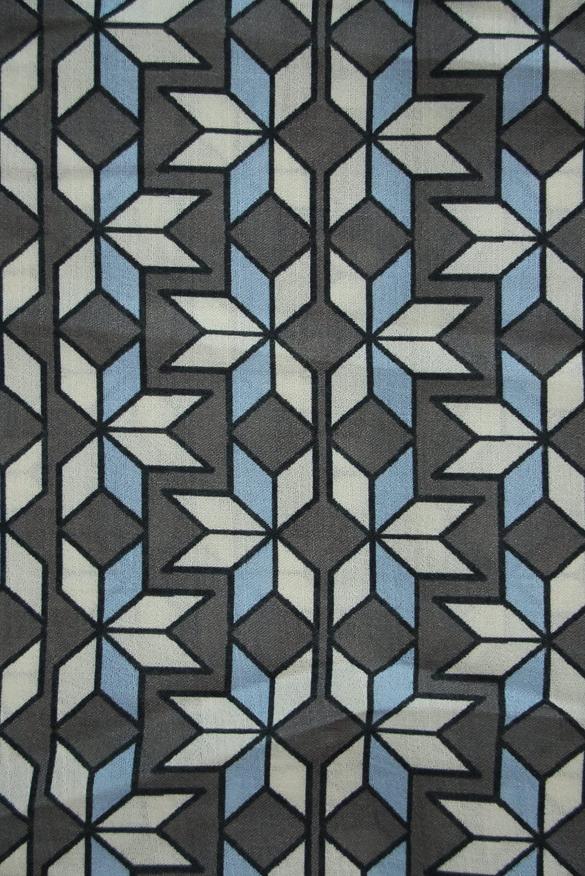 Sky Blue and Grey Geometric Digital Print on Tussar Satin Fabric - doeraa