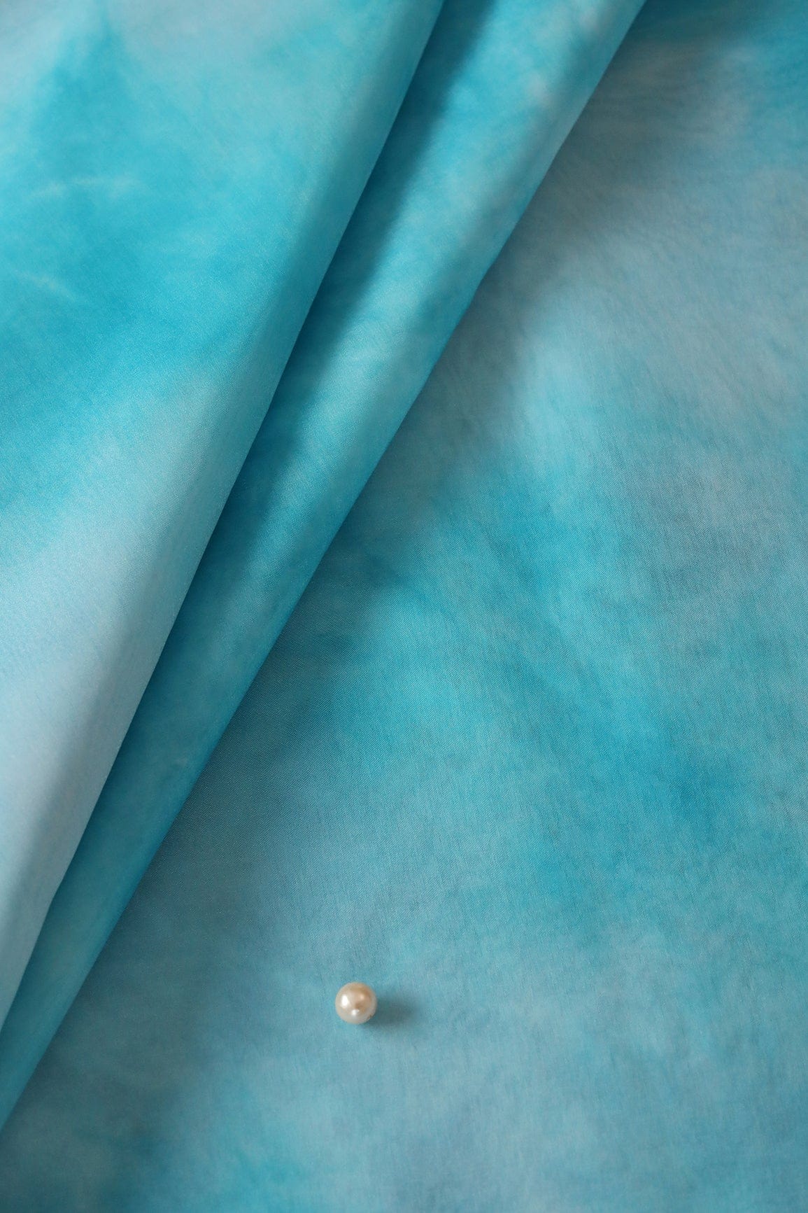 Sky Blue Tie & Dye Shibori Print On Organza Fabric - doeraa