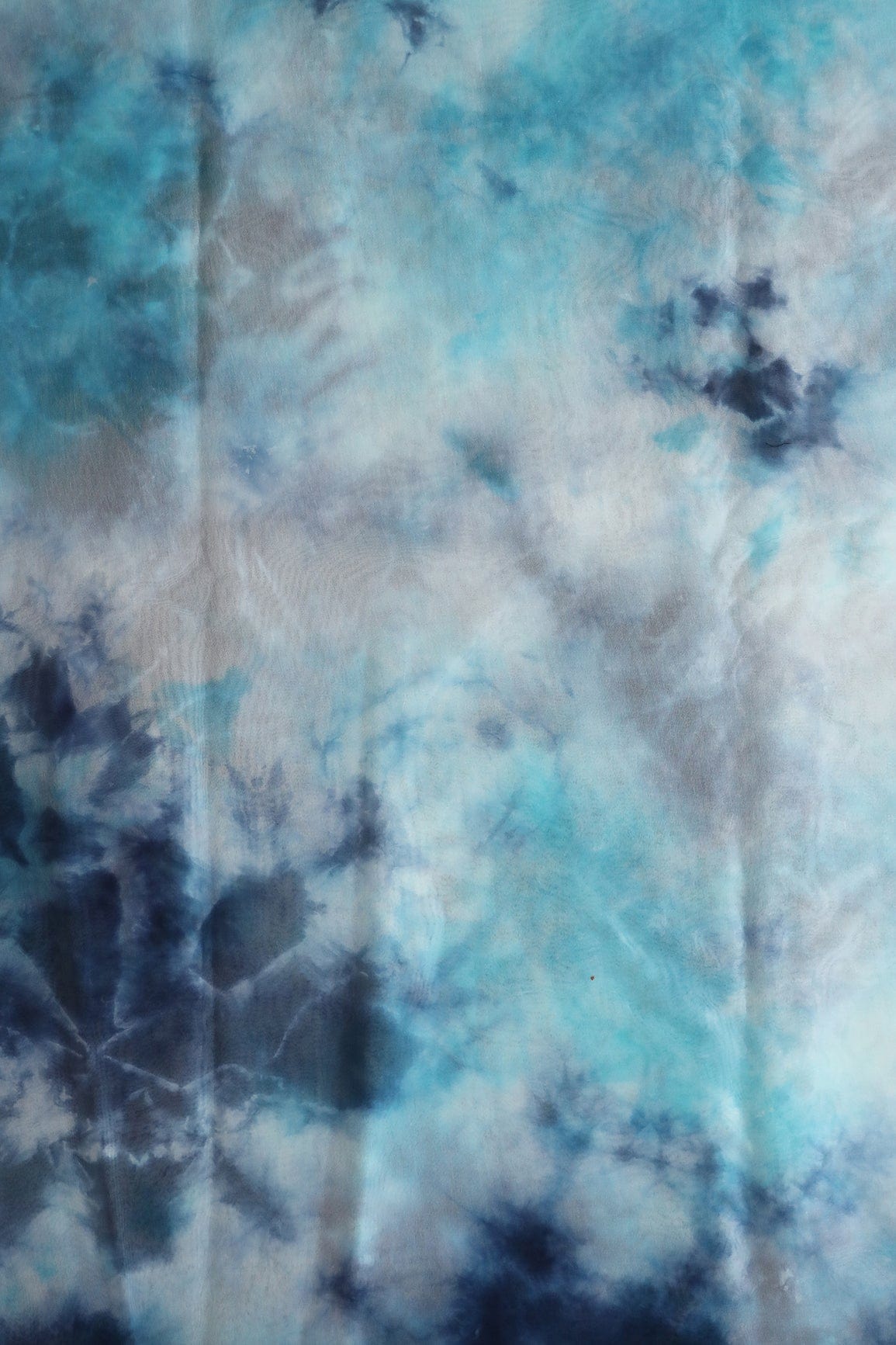 Sky Blue Tie & Dye Shibori Print On Organza Fabric - doeraa
