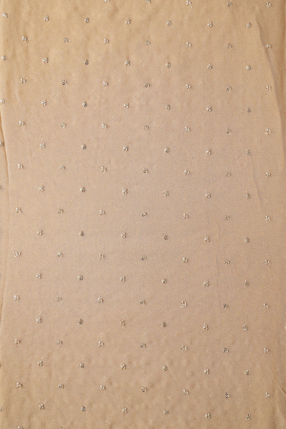 Small Motif Sequins Embroidery On Beige Viscose Georgette Fabric - doeraa