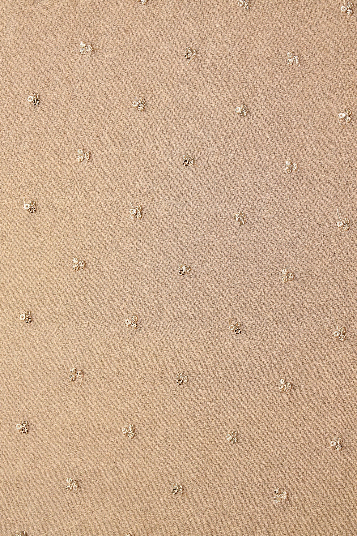 Small Motif Sequins Embroidery On Beige Viscose Georgette Fabric - doeraa