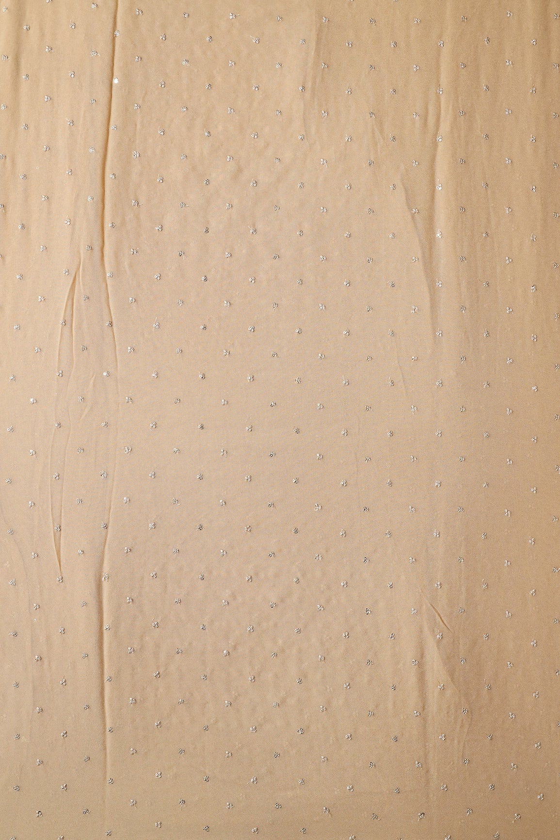 Small Motif Sequins Embroidery On Beige Viscose Georgette Fabric - doeraa