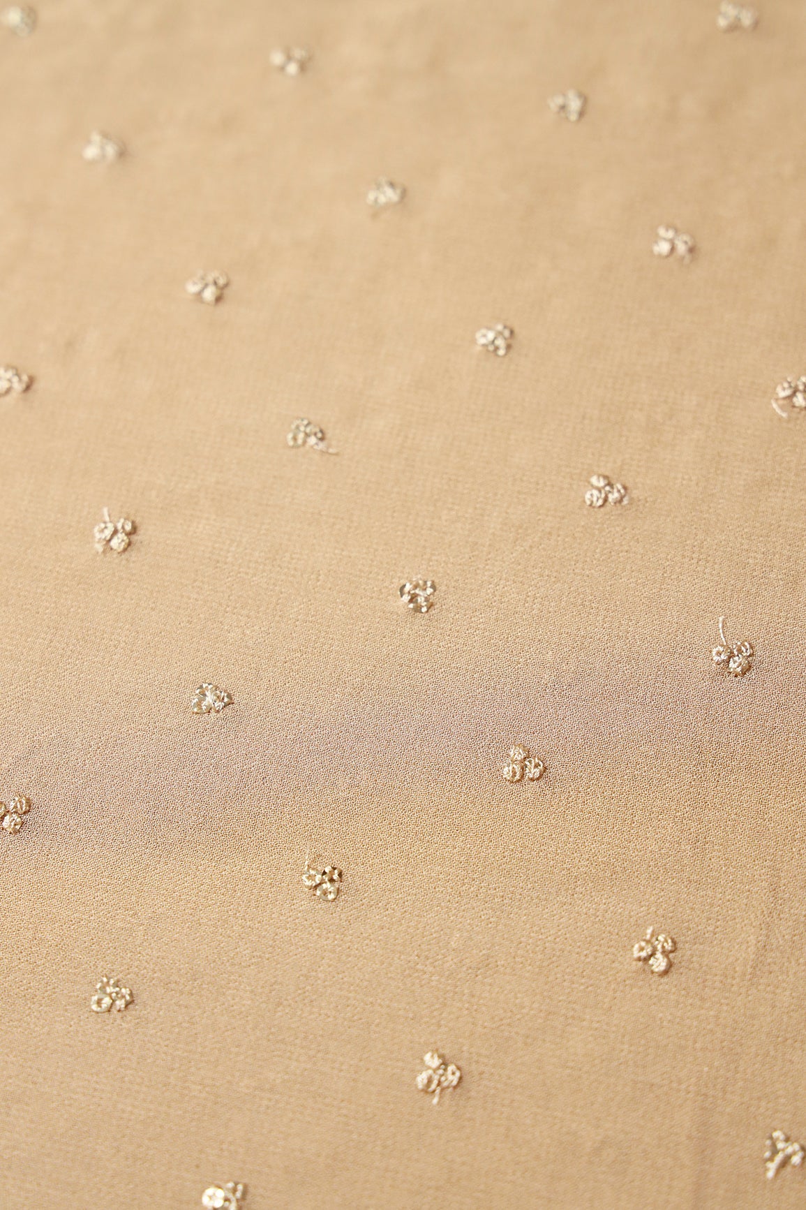 Small Motif Sequins Embroidery On Beige Viscose Georgette Fabric - doeraa