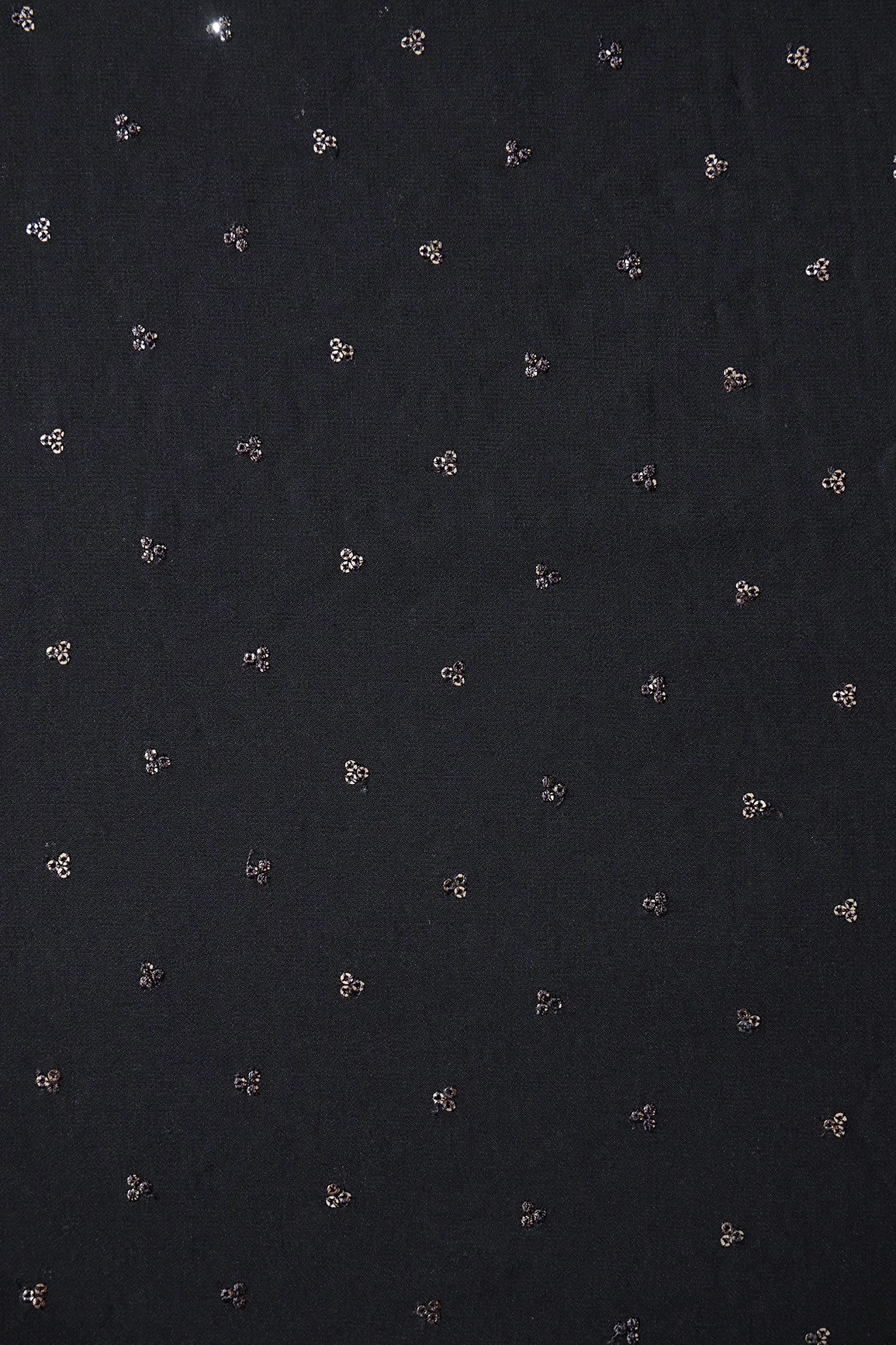 Small Motif Sequins Embroidery On Black Viscose Georgette Fabric - doeraa