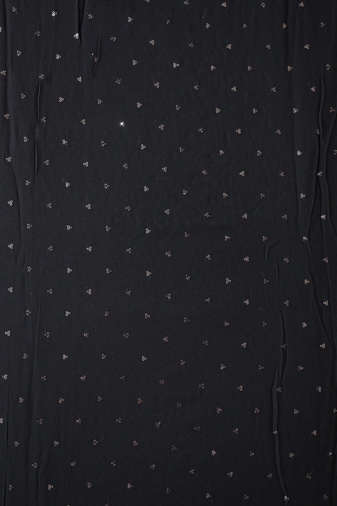 Small Motif Sequins Embroidery On Black Viscose Georgette Fabric - doeraa
