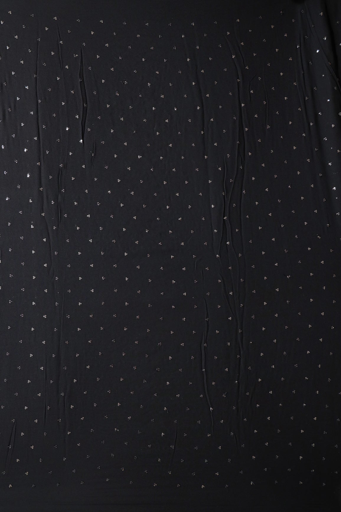 Small Motif Sequins Embroidery On Black Viscose Georgette Fabric - doeraa