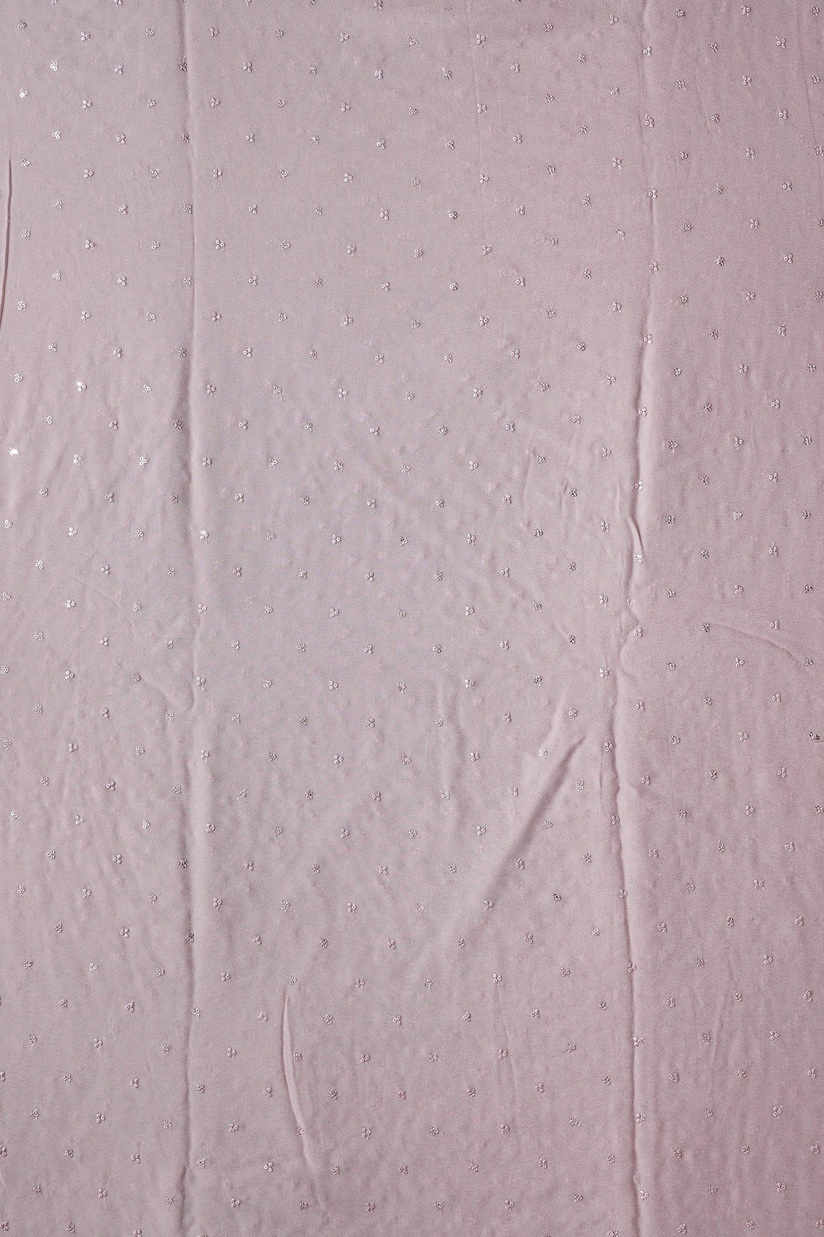 Small Motif Sequins Embroidery On Light Mauve Viscose Georgette Fabric - doeraa