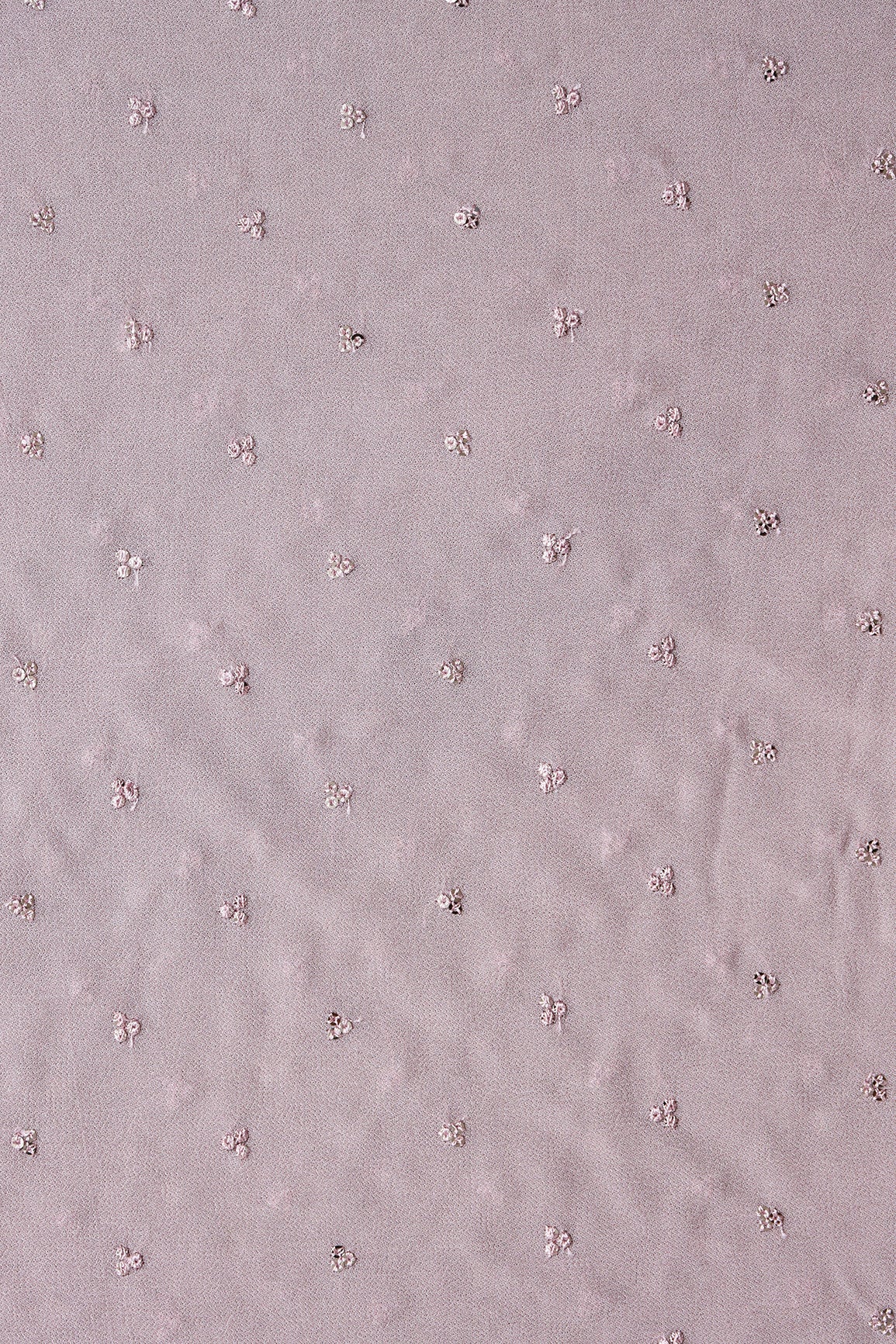 Small Motif Sequins Embroidery On Light Mauve Viscose Georgette Fabric - doeraa