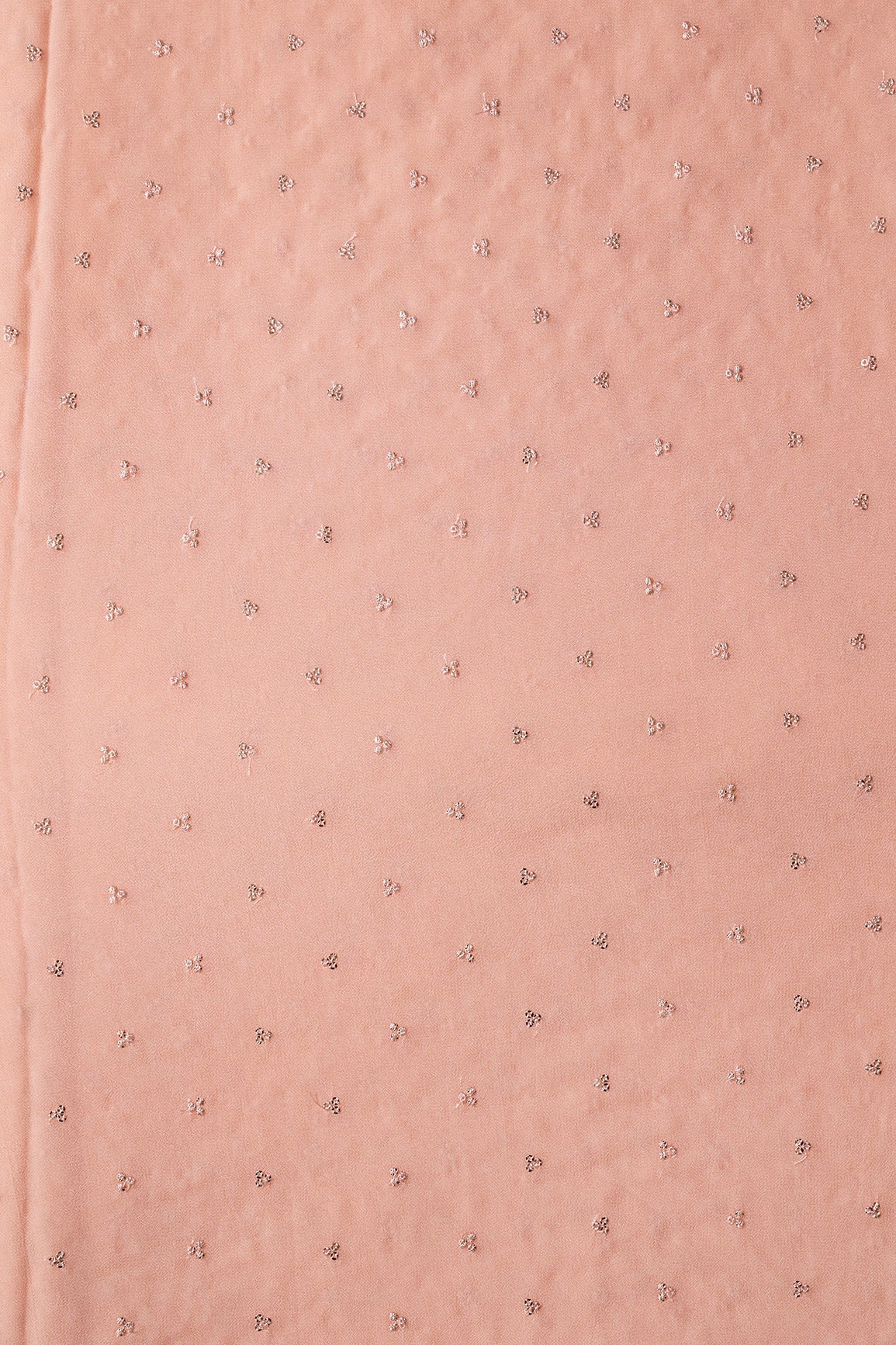 Small Motif Sequins Embroidery On Peach Viscose Georgette Fabric - doeraa