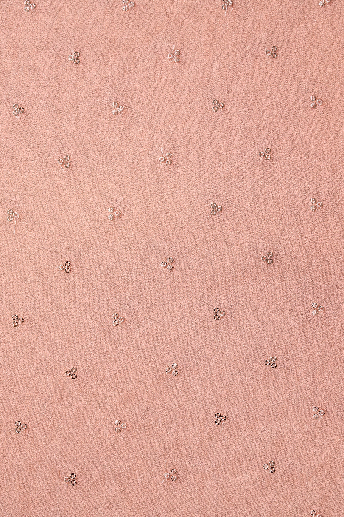 Small Motif Sequins Embroidery On Peach Viscose Georgette Fabric - doeraa