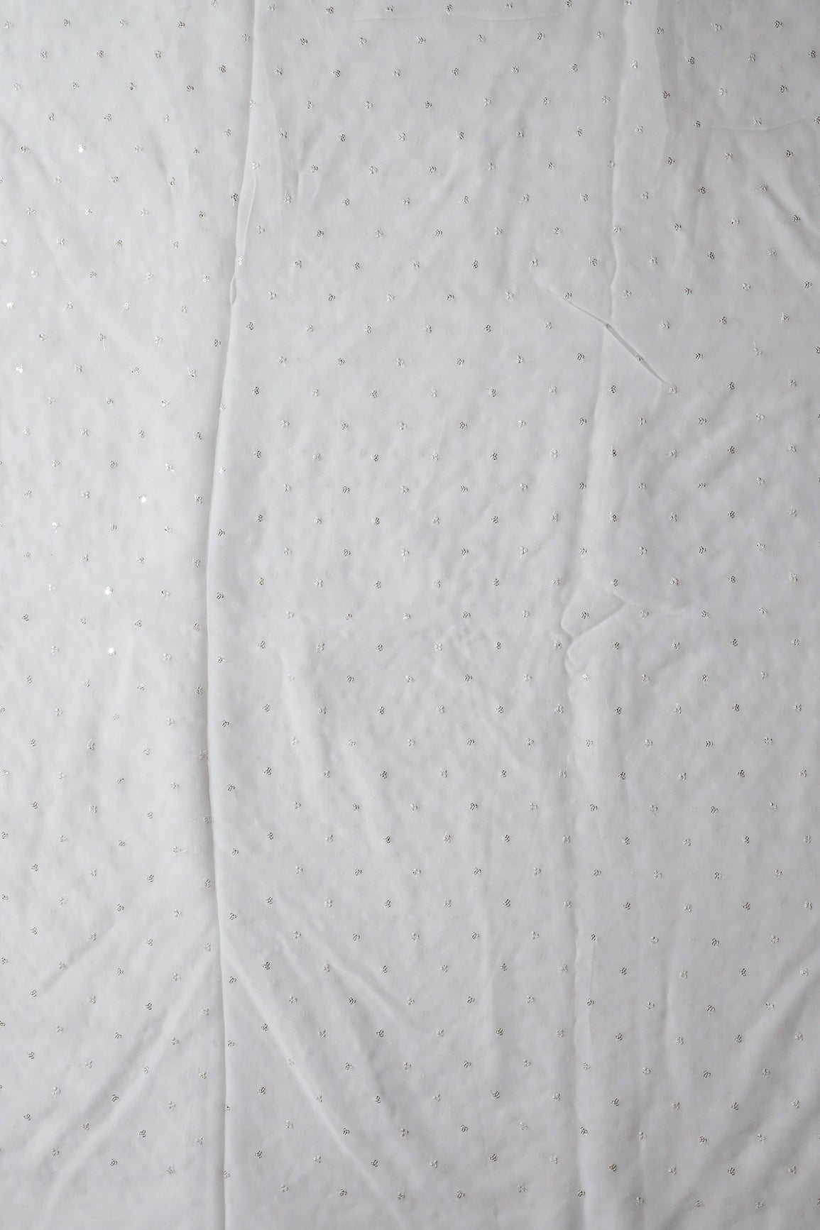 Small Motif Sequins Embroidery On White Dyeable Viscose Georgette Fabric - doeraa