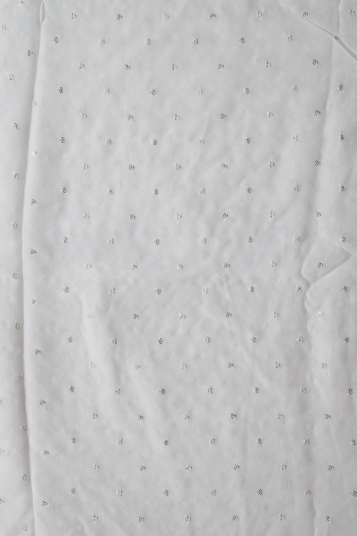 Small Motif Sequins Embroidery On White Dyeable Viscose Georgette Fabric - doeraa