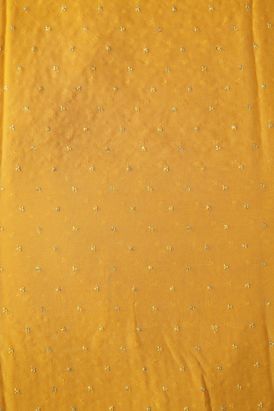 Small Motif Sequins Embroidery On Yellow Viscose Georgette Fabric - doeraa