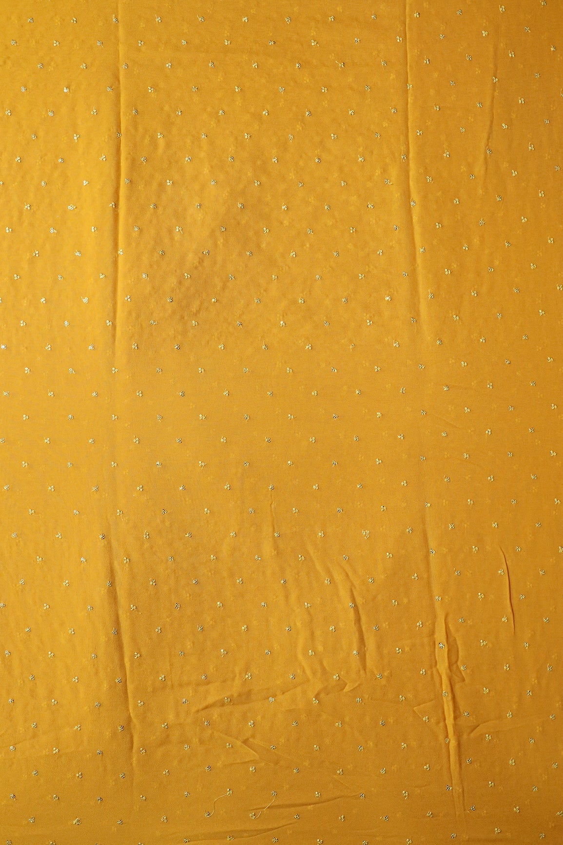 Small Motif Sequins Embroidery On Yellow Viscose Georgette Fabric - doeraa