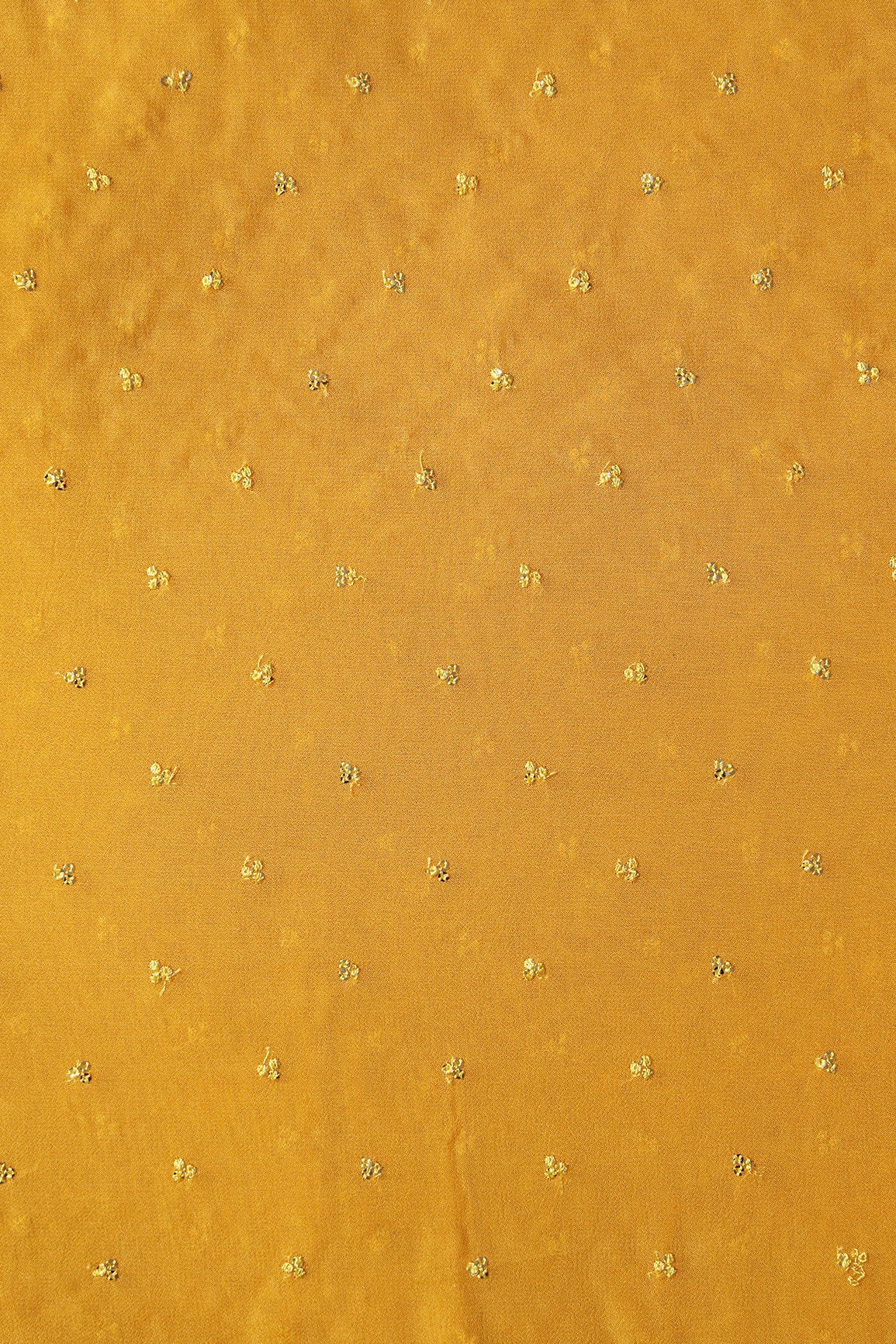 Small Motif Sequins Embroidery On Yellow Viscose Georgette Fabric - doeraa