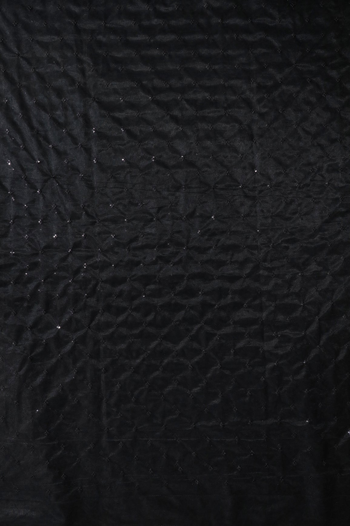 Small Motif Sequins Embroidery Work On Black Soft Net Fabric - doeraa
