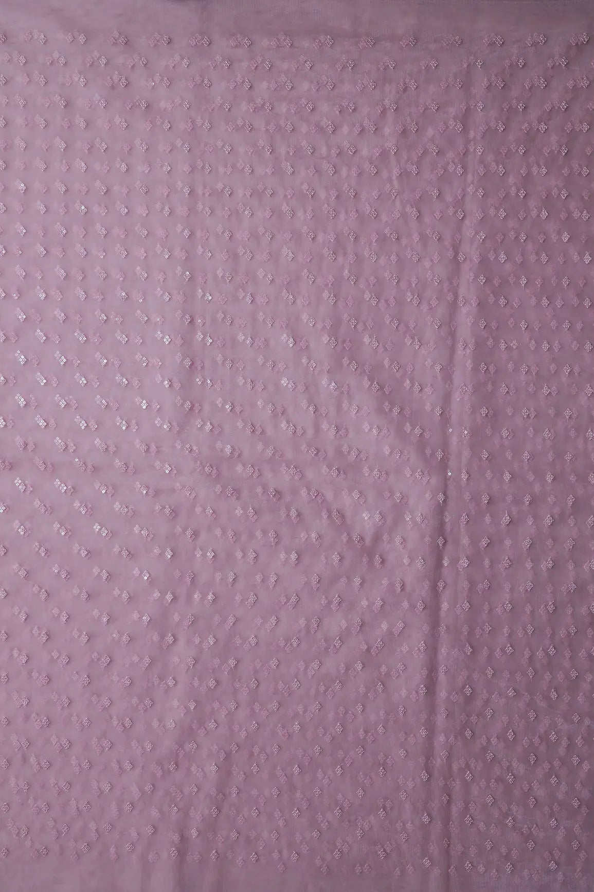 Small Motif Sequins Embroidery Work On Mauve Soft Net Fabric - doeraa