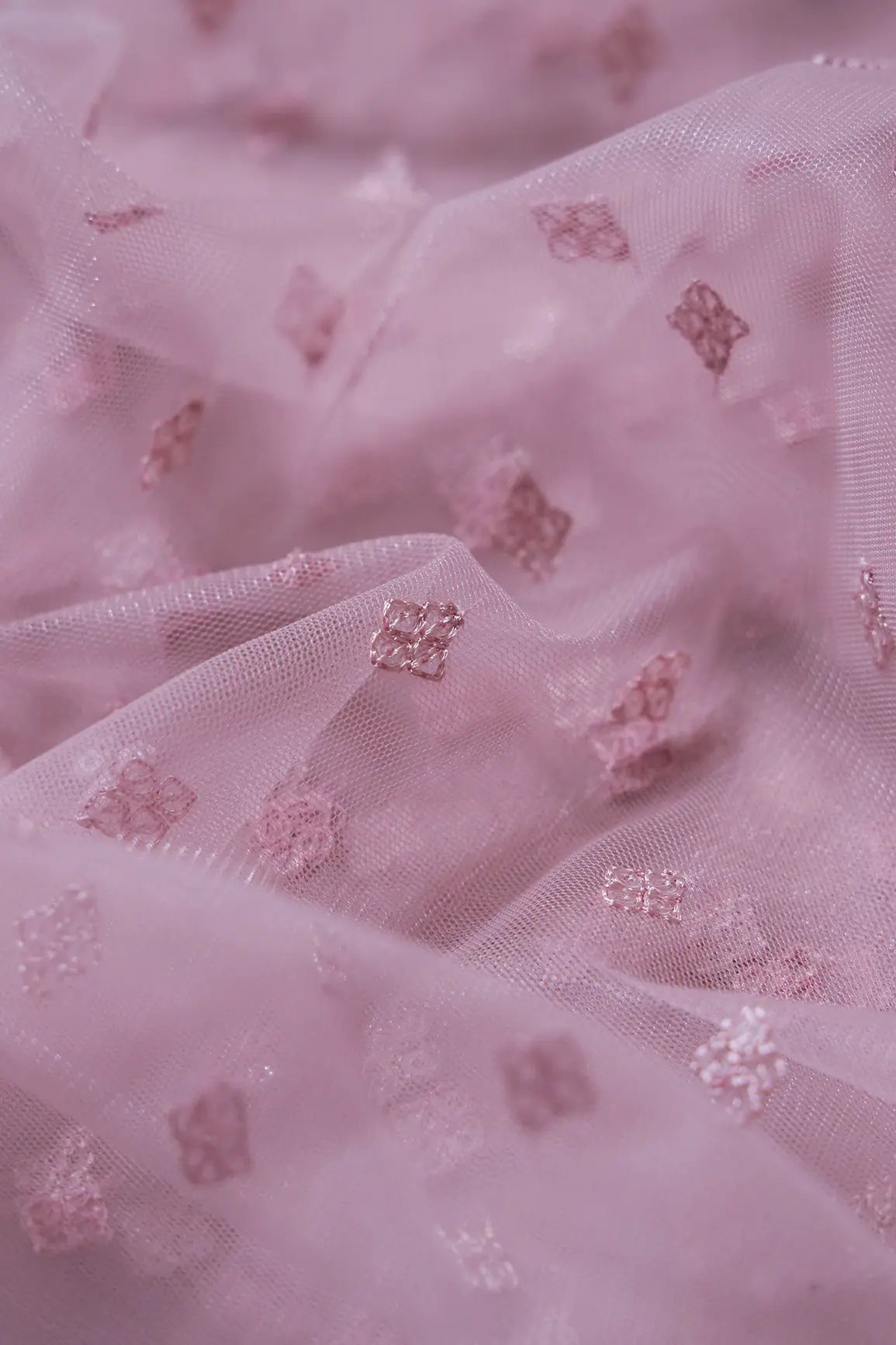 Small Motif Sequins Embroidery Work On Mauve Soft Net Fabric - doeraa